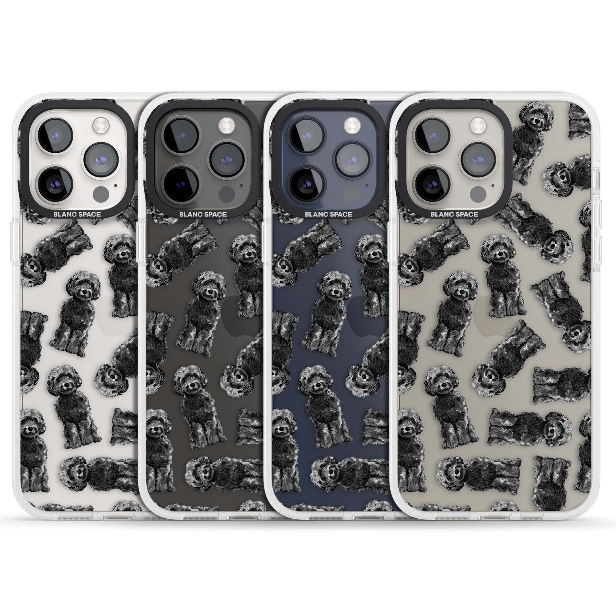 Cockapoo (Black) Watercolour Dog Pattern iPhone 15 Pro Max / 15 Pro / 14 Pro Max / 14 Pro / 13 Pro Clear Case Impact Air - Blanc Space