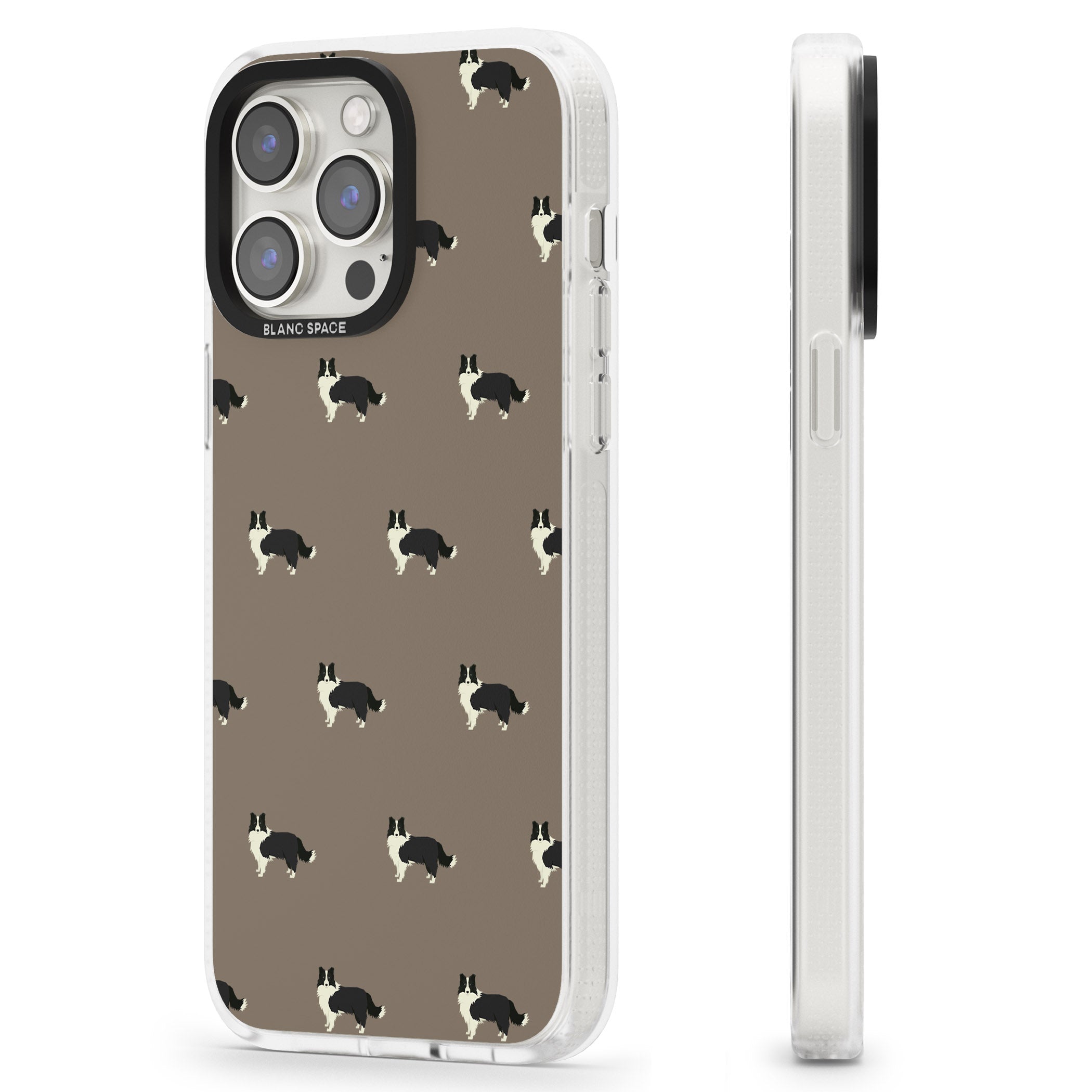 Border Collie Dog Pattern iPhone 15 Pro Max / 15 Pro / 14 Pro Max / 14 Pro / 13 Pro Clear Case Impact Air - Blanc Space