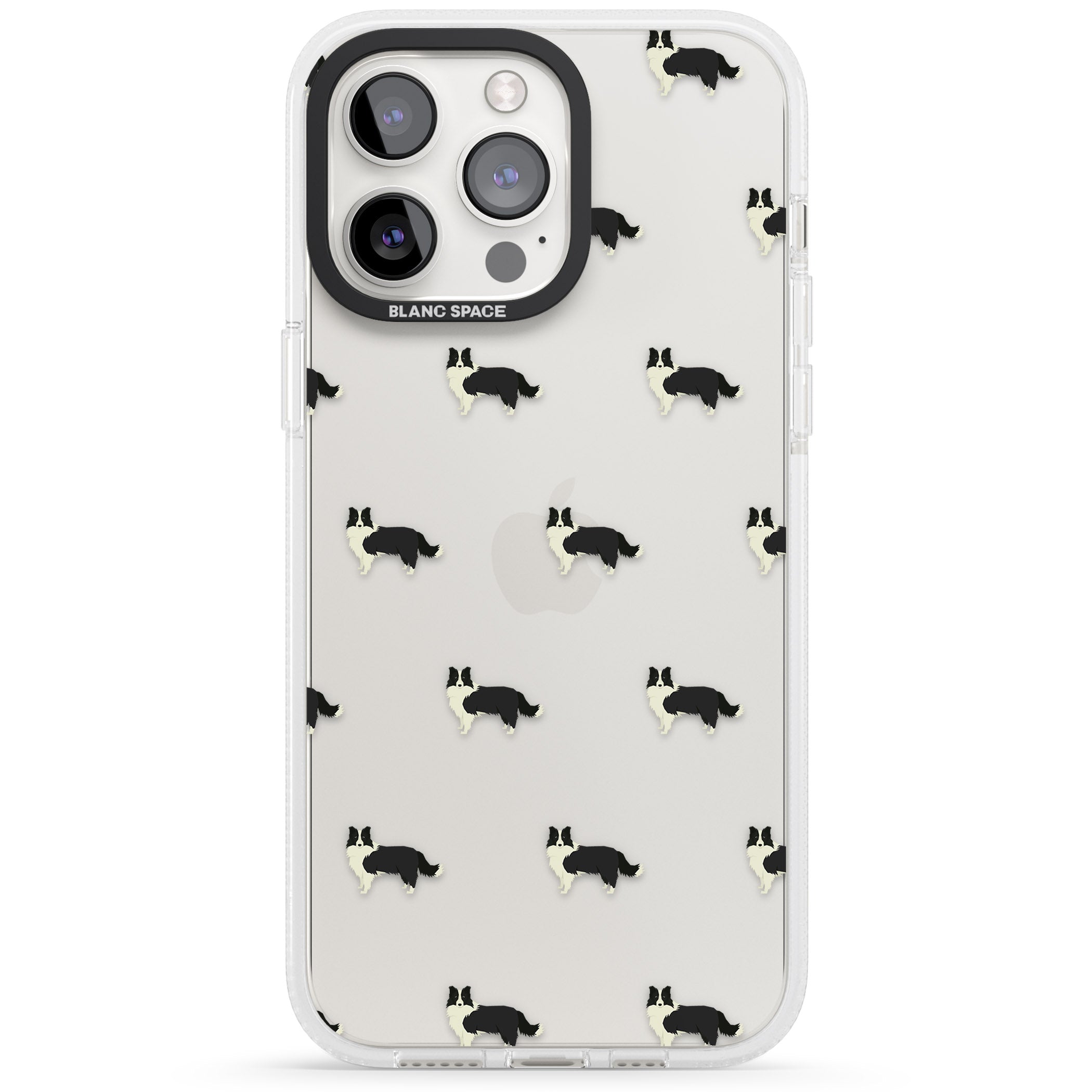 Border Collie Dog Pattern Clear iPhone 15 Pro Max / 15 Pro / 14 Pro Max / 14 Pro / 13 Pro Clear Case Impact Air - Blanc Space