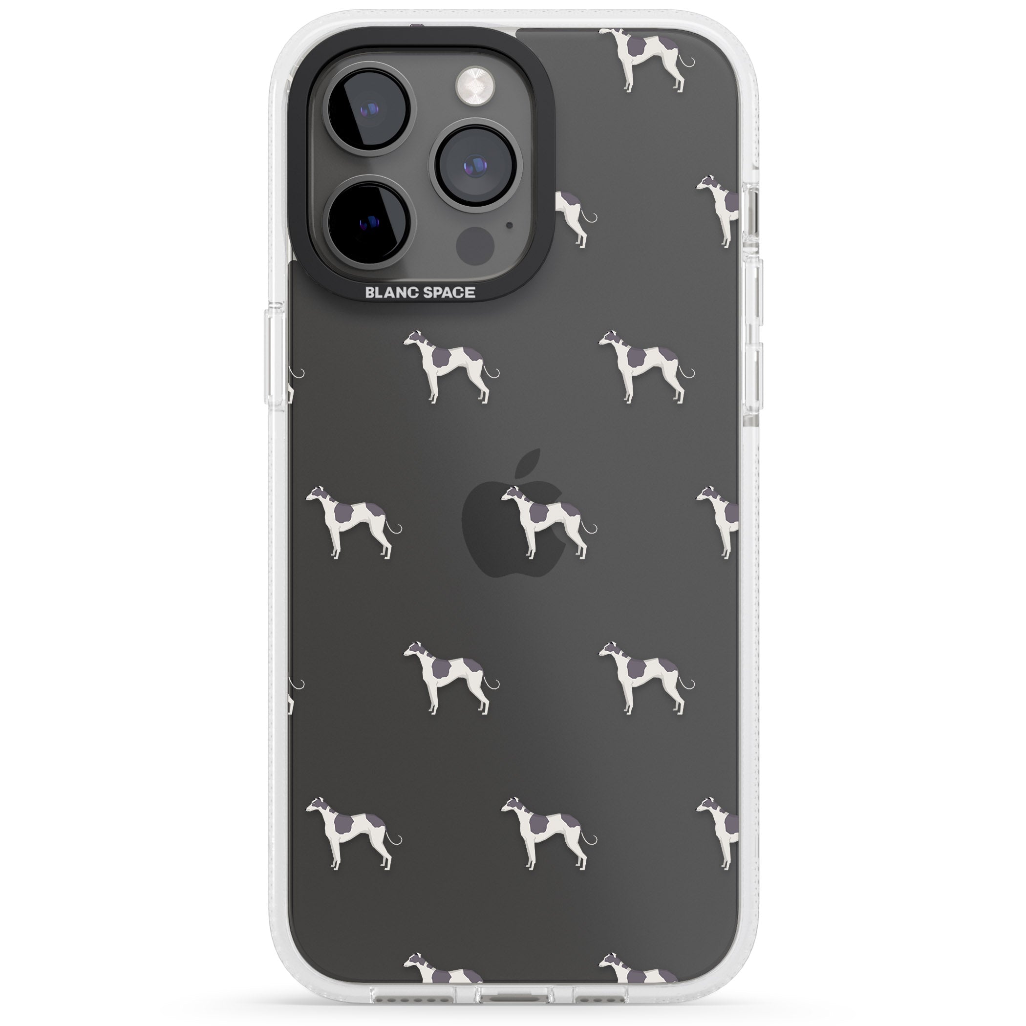 Greyhound Dog Pattern Clear iPhone 15 Pro Max / 15 Pro / 14 Pro Max / 14 Pro / 13 Pro Clear Case Impact Air - Blanc Space