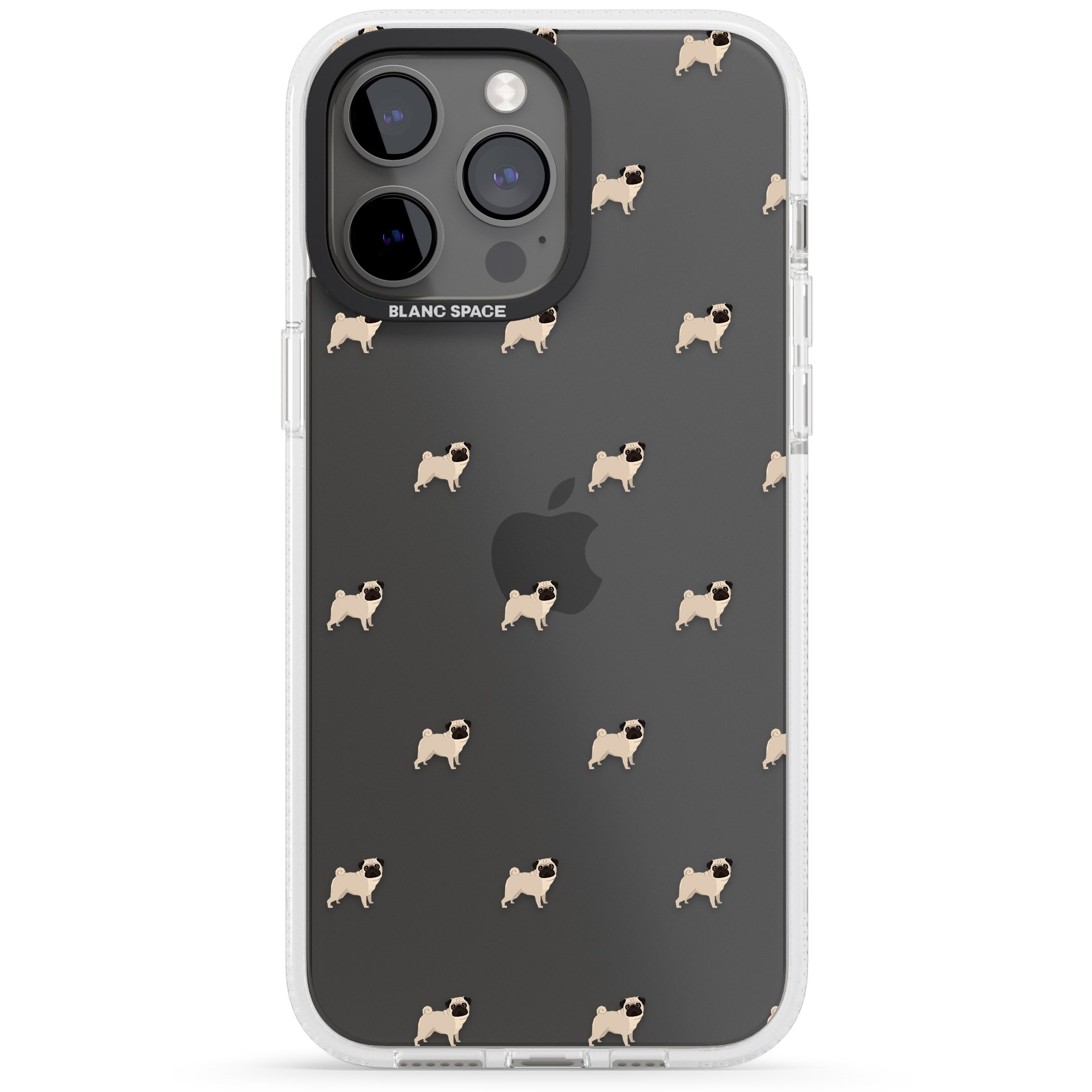 Pug Dog Pattern Clear iPhone 15 Pro Max / 15 Pro / 14 Pro Max / 14 Pro / 13 Pro Clear Case Impact Air - Blanc Space