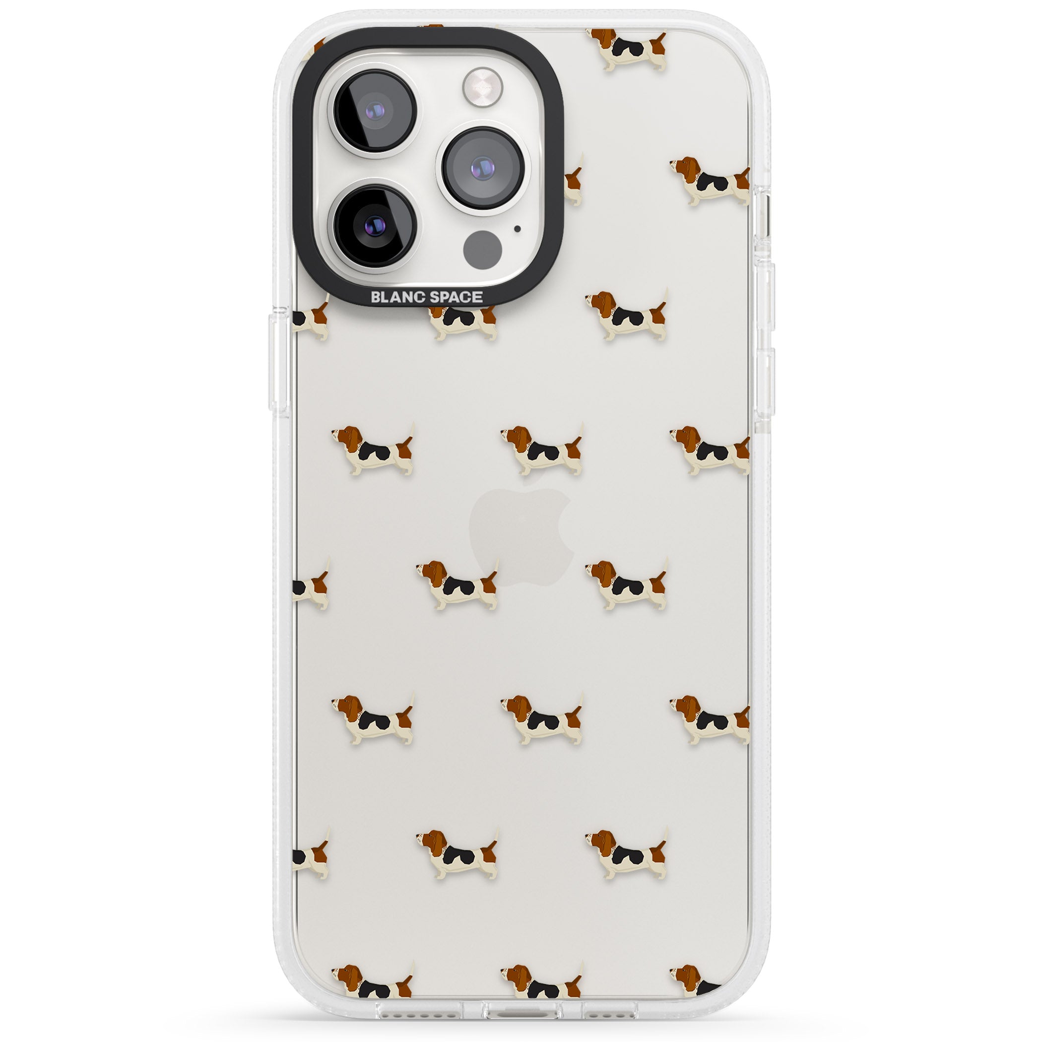 Basset Hound Dog Pattern Clear iPhone 15 Pro Max / 15 Pro / 14 Pro Max / 14 Pro / 13 Pro Clear Case Impact Air - Blanc Space