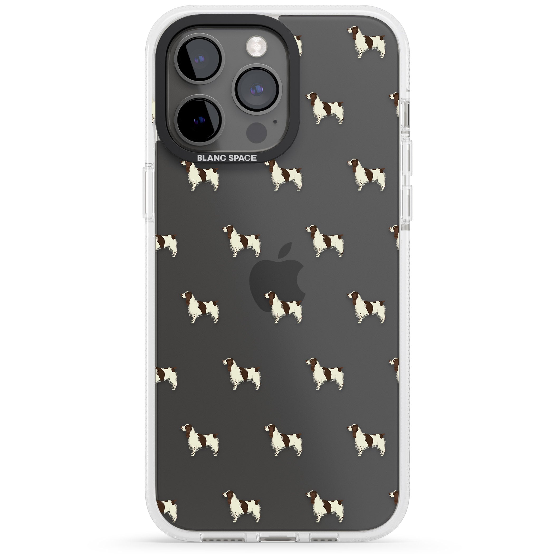 English Springer Spaniel Dog Pattern Clear iPhone 15 Pro Max / 15 Pro / 14 Pro Max / 14 Pro / 13 Pro Clear Case Impact Air - Blanc Space
