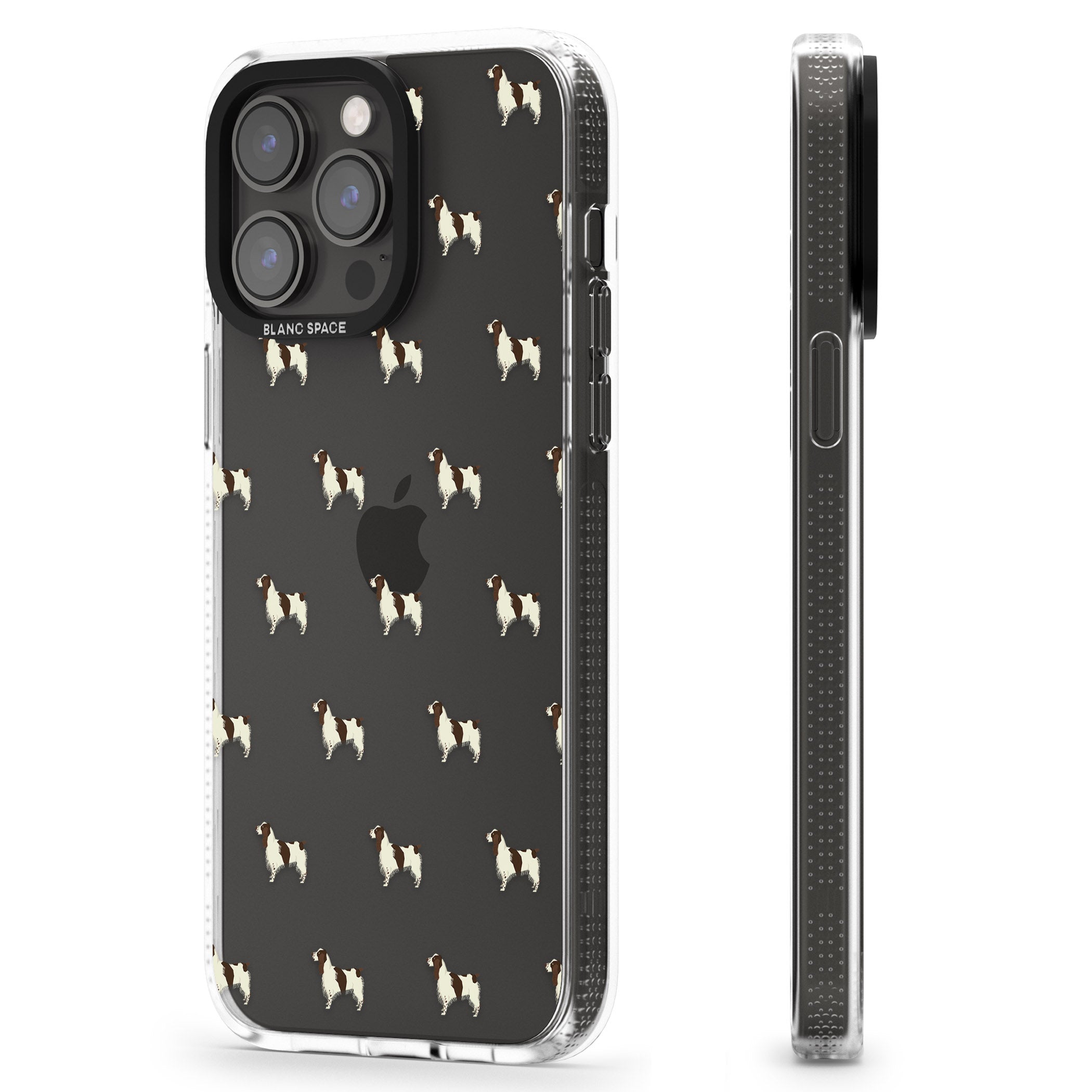 English Springer Spaniel Dog Pattern Clear iPhone 15 Pro Max / 15 Pro / 14 Pro Max / 14 Pro / 13 Pro Clear Case Impact Air - Blanc Space