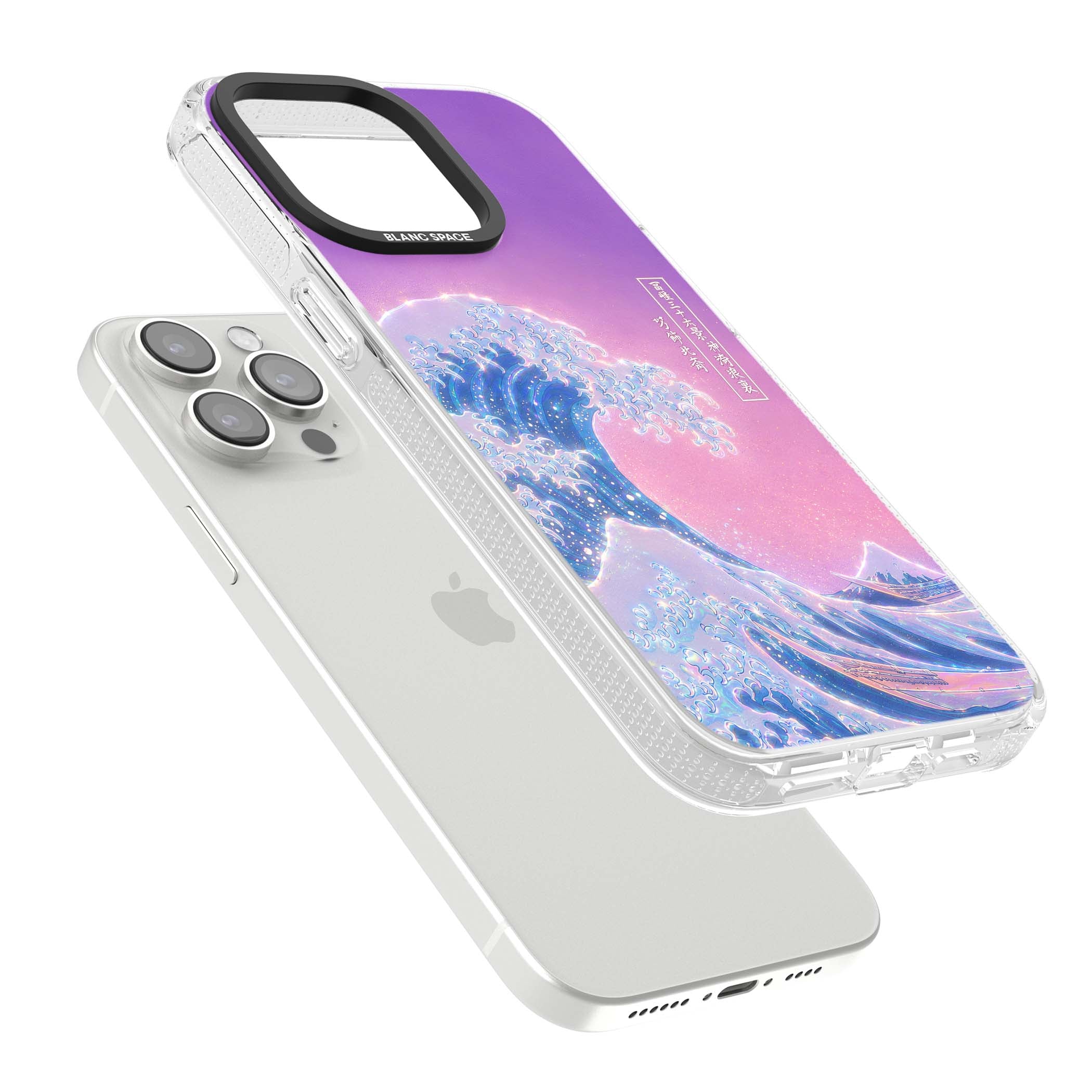 The Great Opal Wave Japanese iPhone case featuring Hokusai's great wave in iridescent pastels with lilac sky and Mou | Clear Case Impact Air case for iPhone 15 Pro, iPhone 15 Pro Max