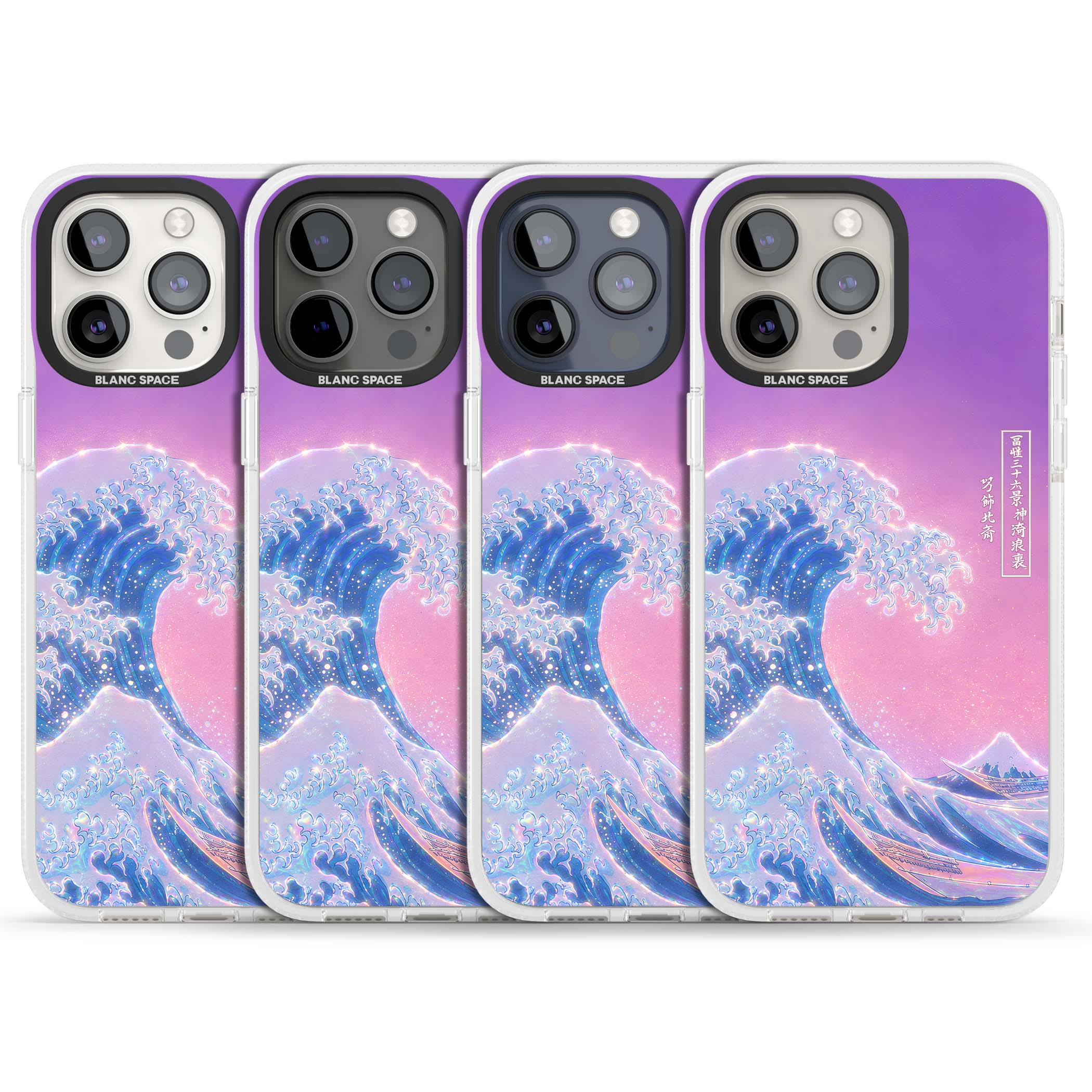 The Great Opal Wave Japanese iPhone case featuring Hokusai's great wave in iridescent pastels with lilac sky and Mou | Clear Case Impact Air case for iPhone 15 Pro, iPhone 15 Pro Max