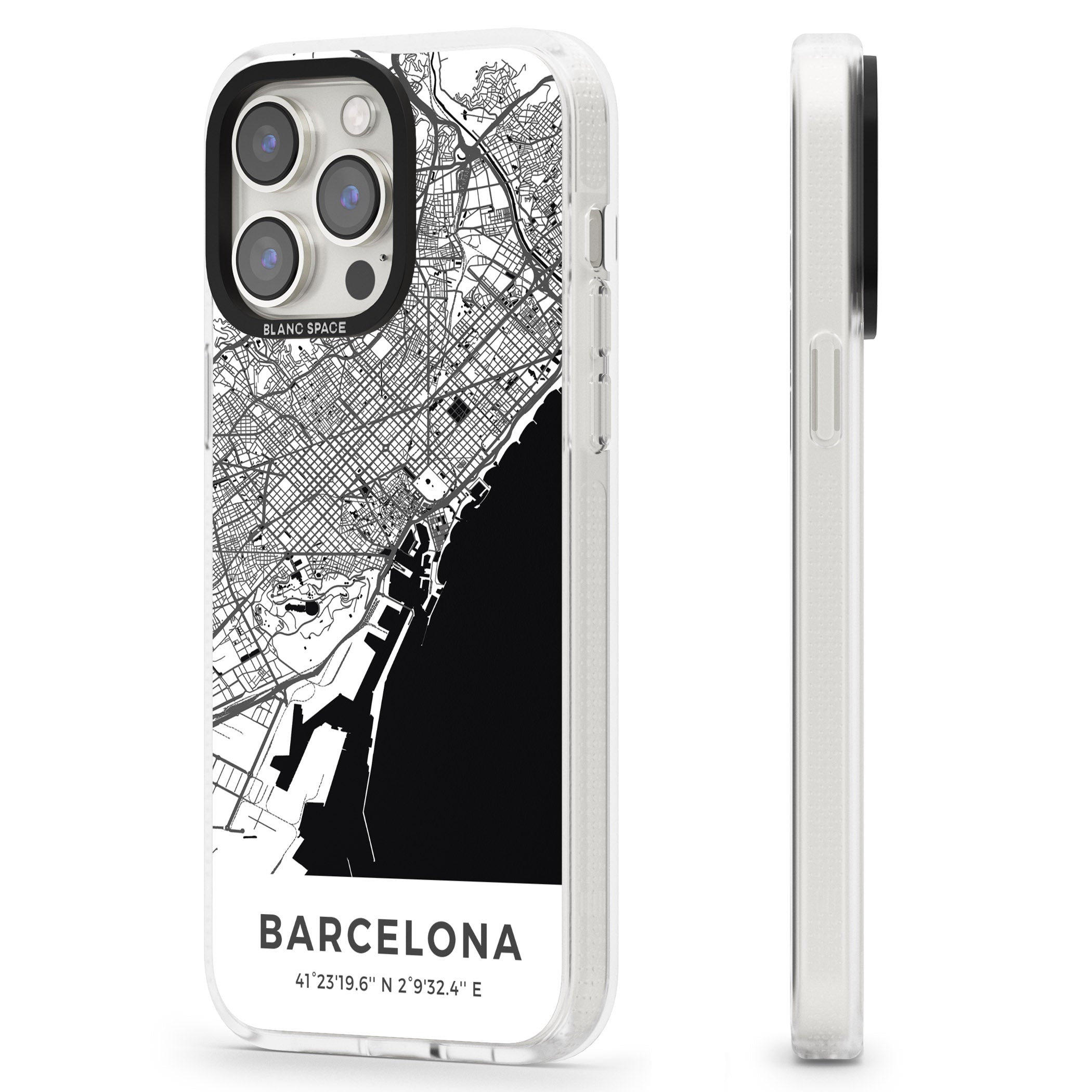 Map of Barcelona, Spain iPhone 15 Pro Max / 15 Pro / 14 Pro Max / 14 Pro / 13 Pro Clear Case Impact Air - Blanc Space
