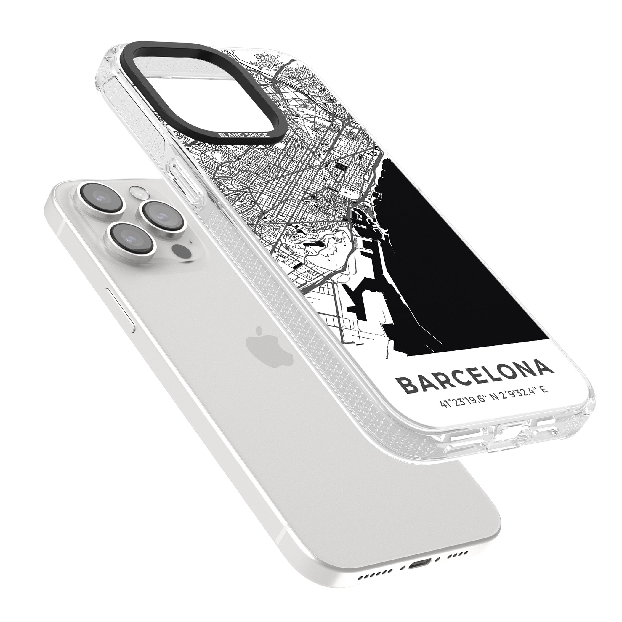 Map of Barcelona, Spain iPhone 15 Pro Max / 15 Pro / 14 Pro Max / 14 Pro / 13 Pro Clear Case Impact Air - Blanc Space