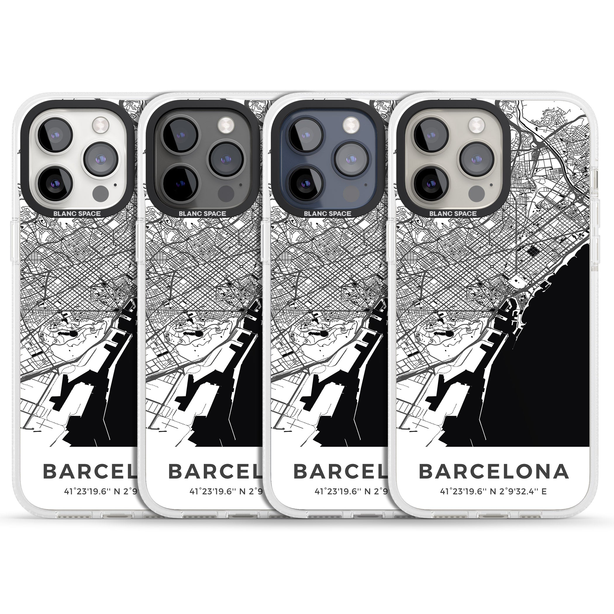 Map of Barcelona, Spain iPhone 15 Pro Max / 15 Pro / 14 Pro Max / 14 Pro / 13 Pro Clear Case Impact Air - Blanc Space