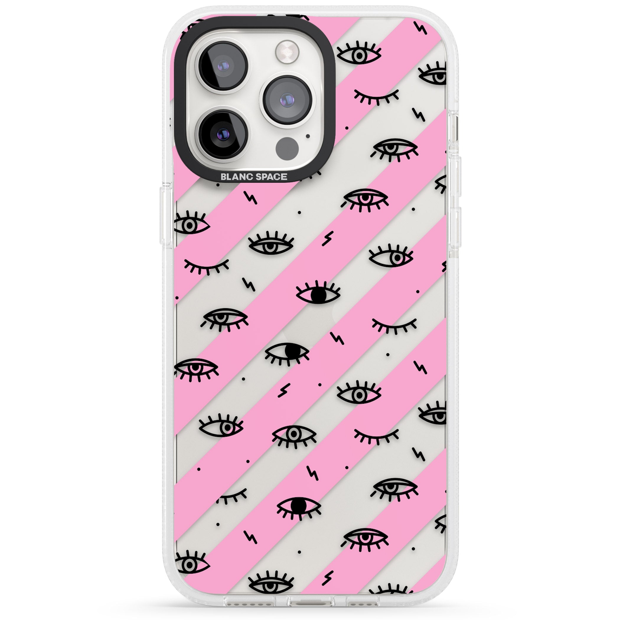 Pink Stripe Eyes iPhone 15 Pro Max / 15 Pro / 14 Pro Max / 14 Pro / 13 Pro Clear Case Impact Air - Blanc Space
