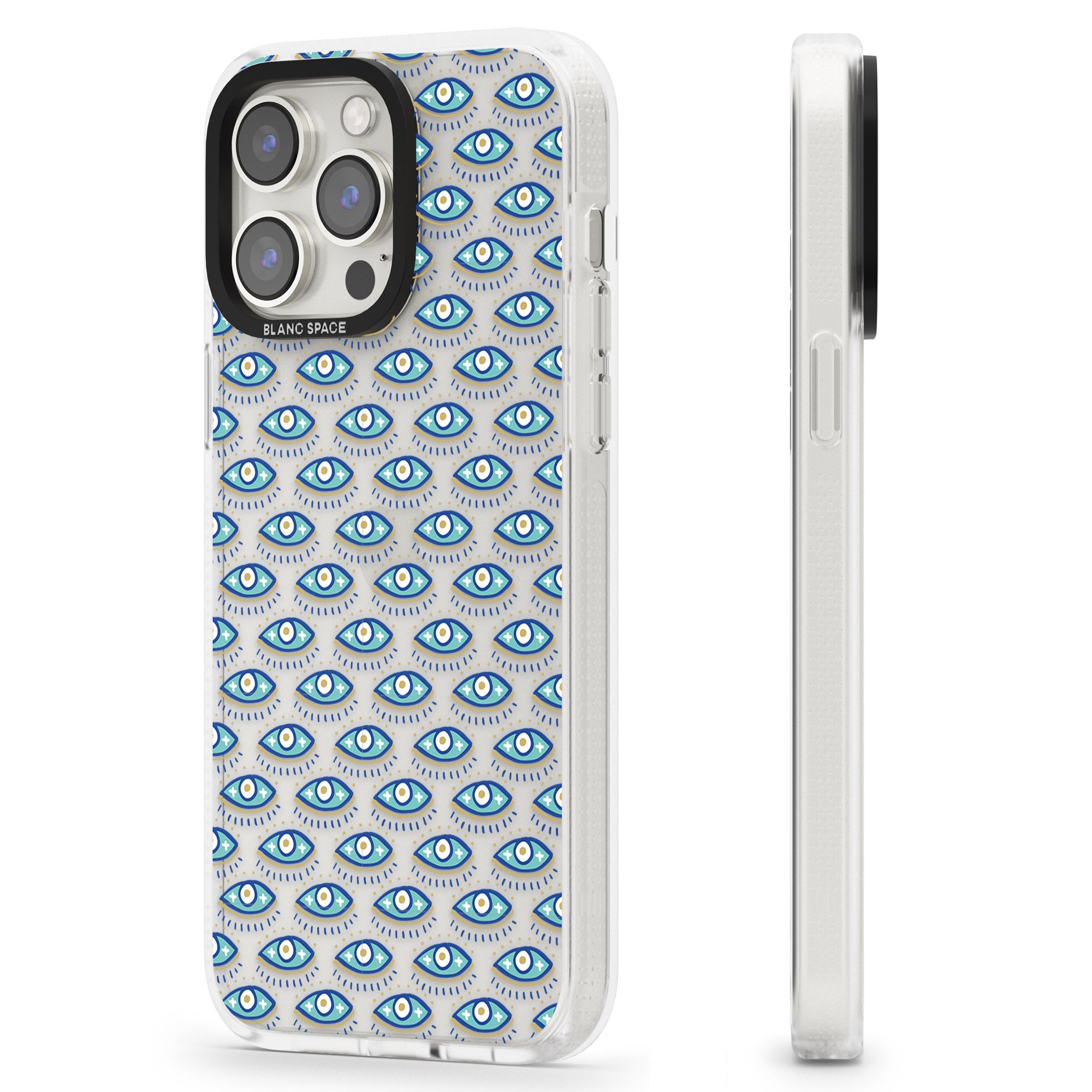 Eyes & Crosses (Clear) Psychedelic Eyes Pattern iPhone 15 Pro Max / 15 Pro / 14 Pro Max / 14 Pro / 13 Pro Clear Case Impact Air - Blanc Space