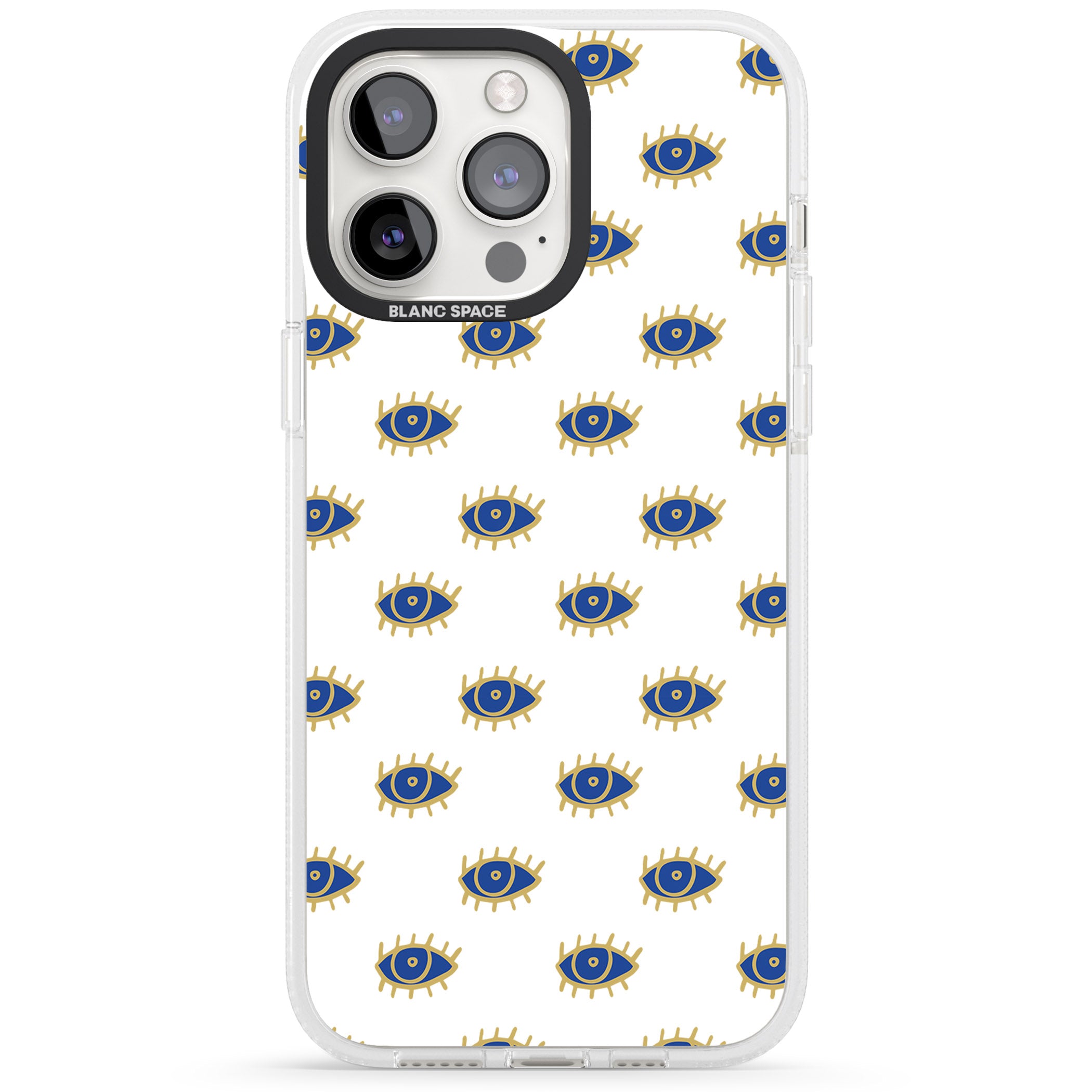 Gold Eyes Psychedelic Eyes Pattern iPhone 15 Pro Max / 15 Pro / 14 Pro Max / 14 Pro / 13 Pro Clear Case Impact Air - Blanc Space