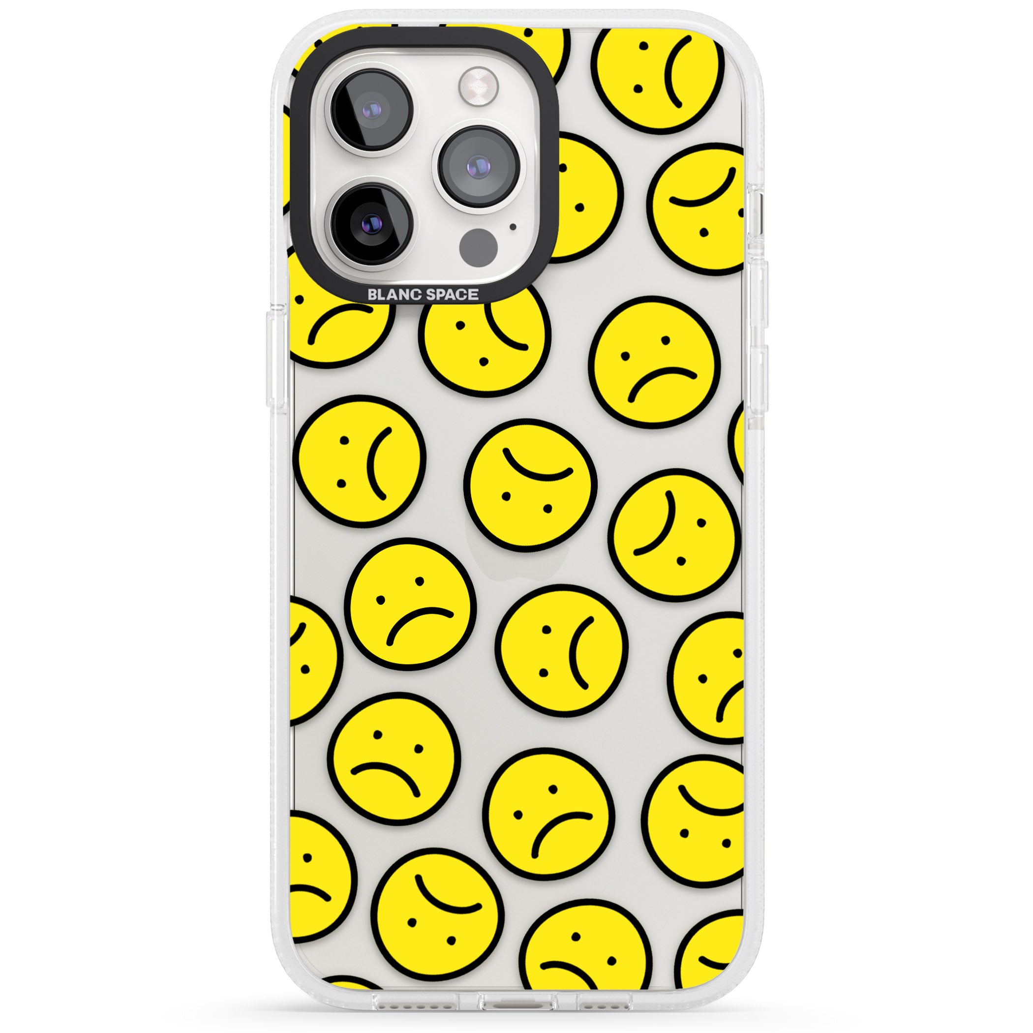 Sad Face Clear Pattern iPhone 15 Pro Max / 15 Pro / 14 Pro Max / 14 Pro / 13 Pro Clear Case Impact Air - Blanc Space
