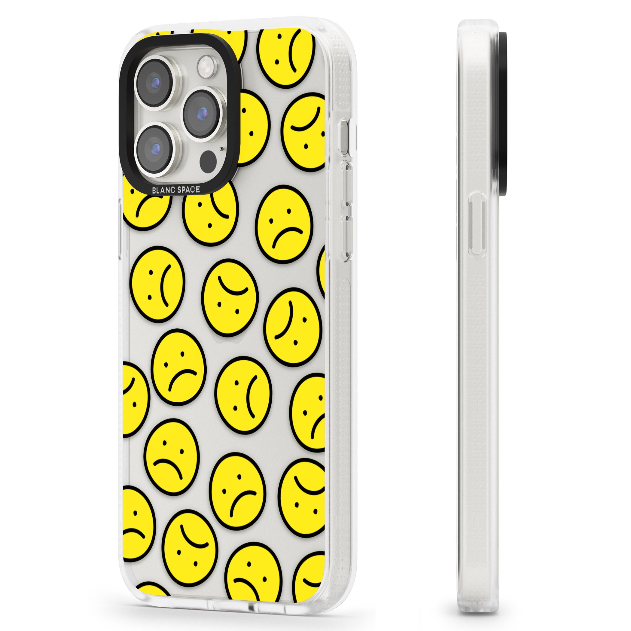 Sad Face Clear Pattern iPhone 15 Pro Max / 15 Pro / 14 Pro Max / 14 Pro / 13 Pro Clear Case Impact Air - Blanc Space
