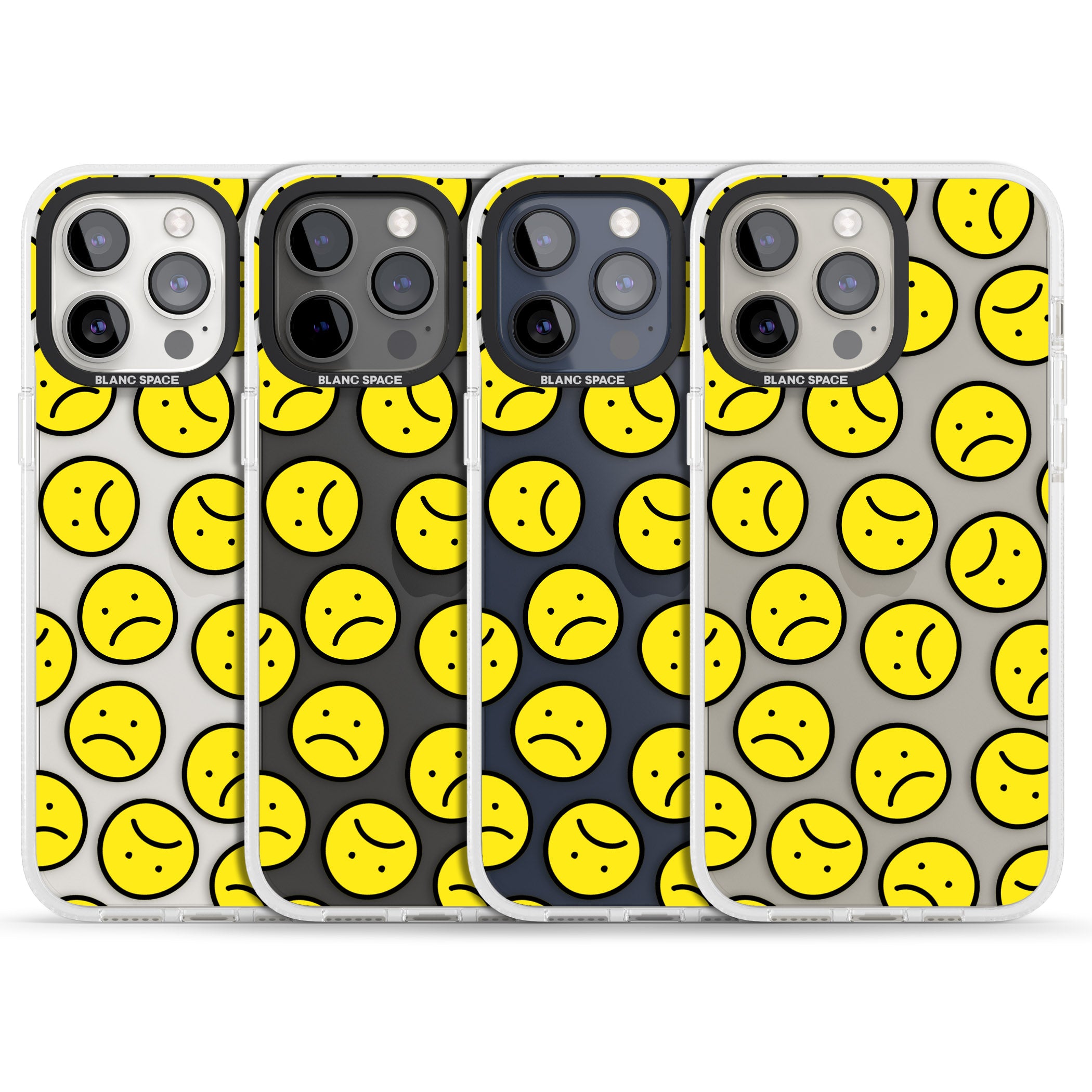 Sad Face Clear Pattern iPhone 15 Pro Max / 15 Pro / 14 Pro Max / 14 Pro / 13 Pro Clear Case Impact Air - Blanc Space