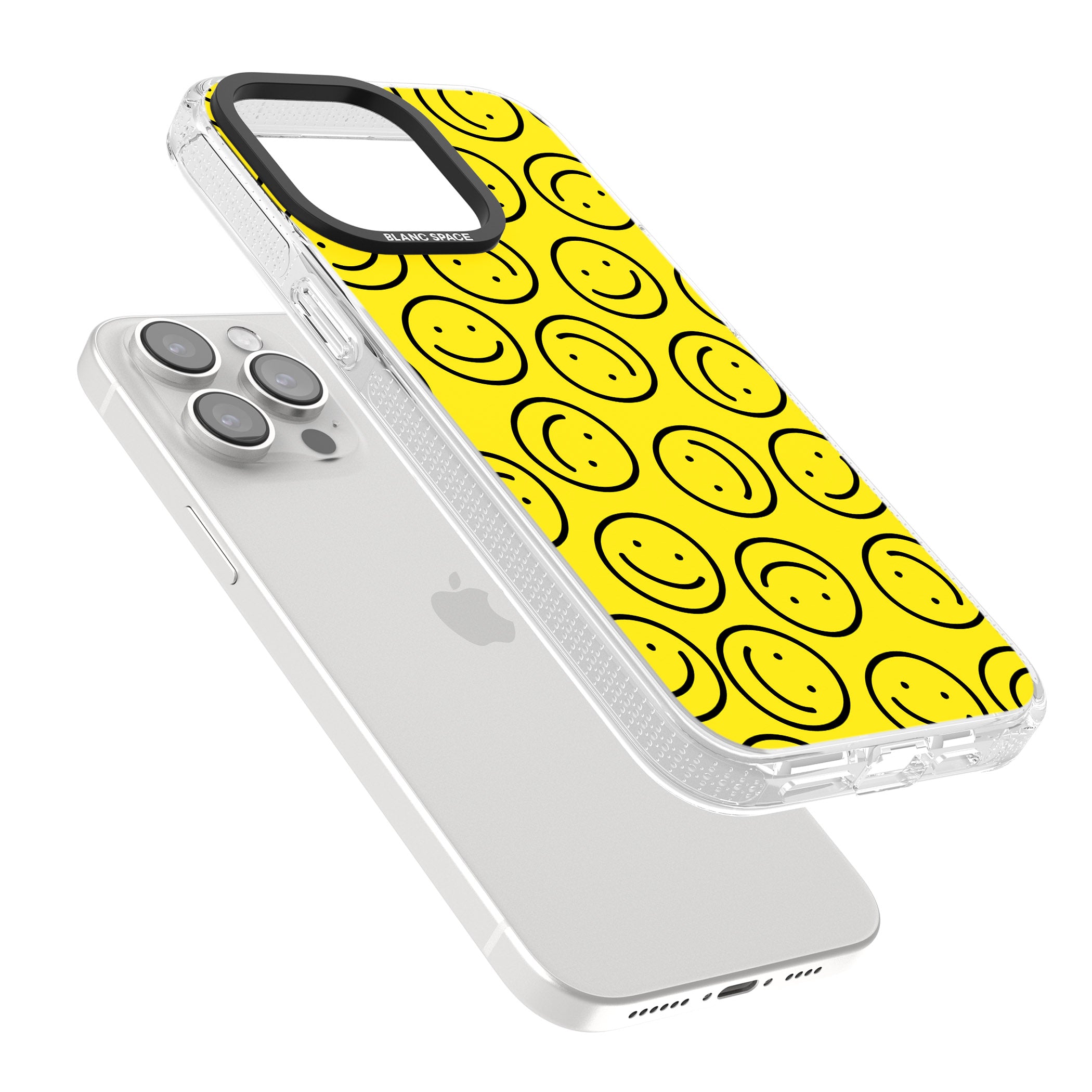 Happy Face Pattern iPhone 15 Pro Max / 15 Pro / 14 Pro Max / 14 Pro / 13 Pro Clear Case Impact Air - Blanc Space