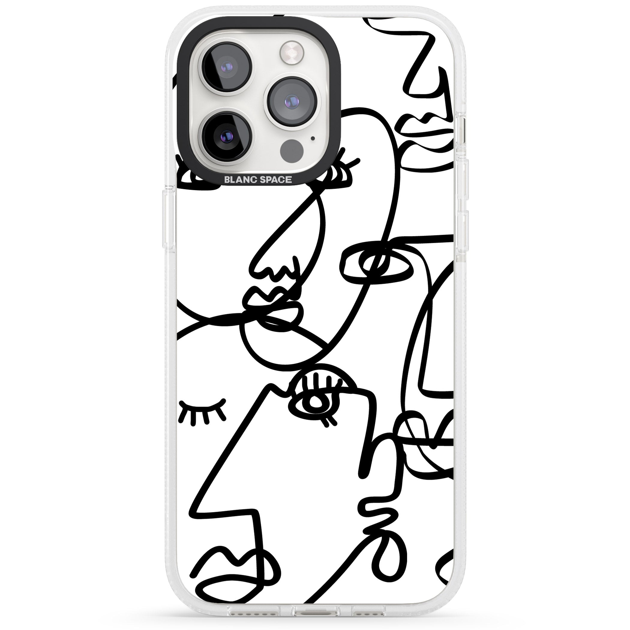 Abstract Continuous Line Faces Black on White iPhone 15 Pro Max / 15 Pro / 14 Pro Max / 14 Pro / 13 Pro Clear Case Impact Air - Blanc Space