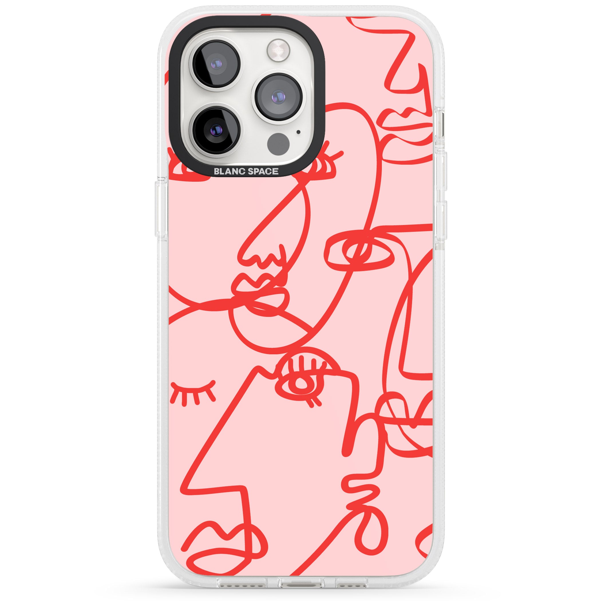 Abstract Continuous Line Faces Red on Pink iPhone 15 Pro Max / 15 Pro / 14 Pro Max / 14 Pro / 13 Pro Clear Case Impact Air - Blanc Space
