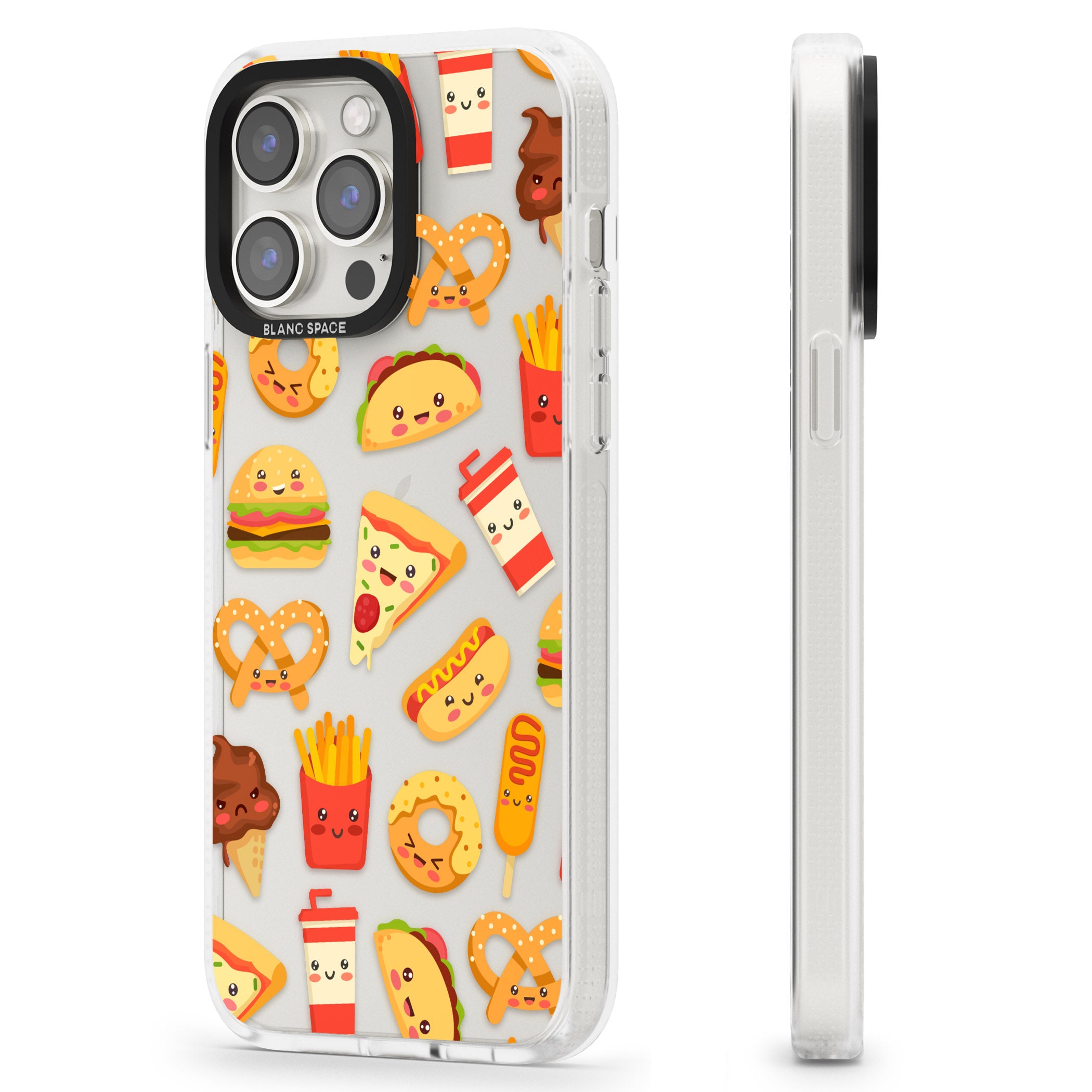 Fast Food Patterns Kawaii Fast Food Mix iPhone 15 Pro Max / 15 Pro / 14 Pro Max / 14 Pro / 13 Pro Clear Case Impact Air - Blanc Space