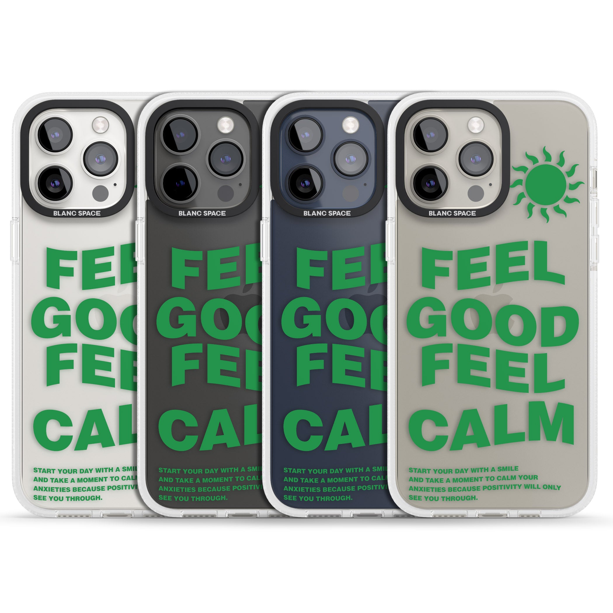Feel Good Feel Calm (Green) iPhone 15 Pro Max / 15 Pro / 14 Pro Max / 14 Pro / 13 Pro Clear Case Impact Air - Blanc Space