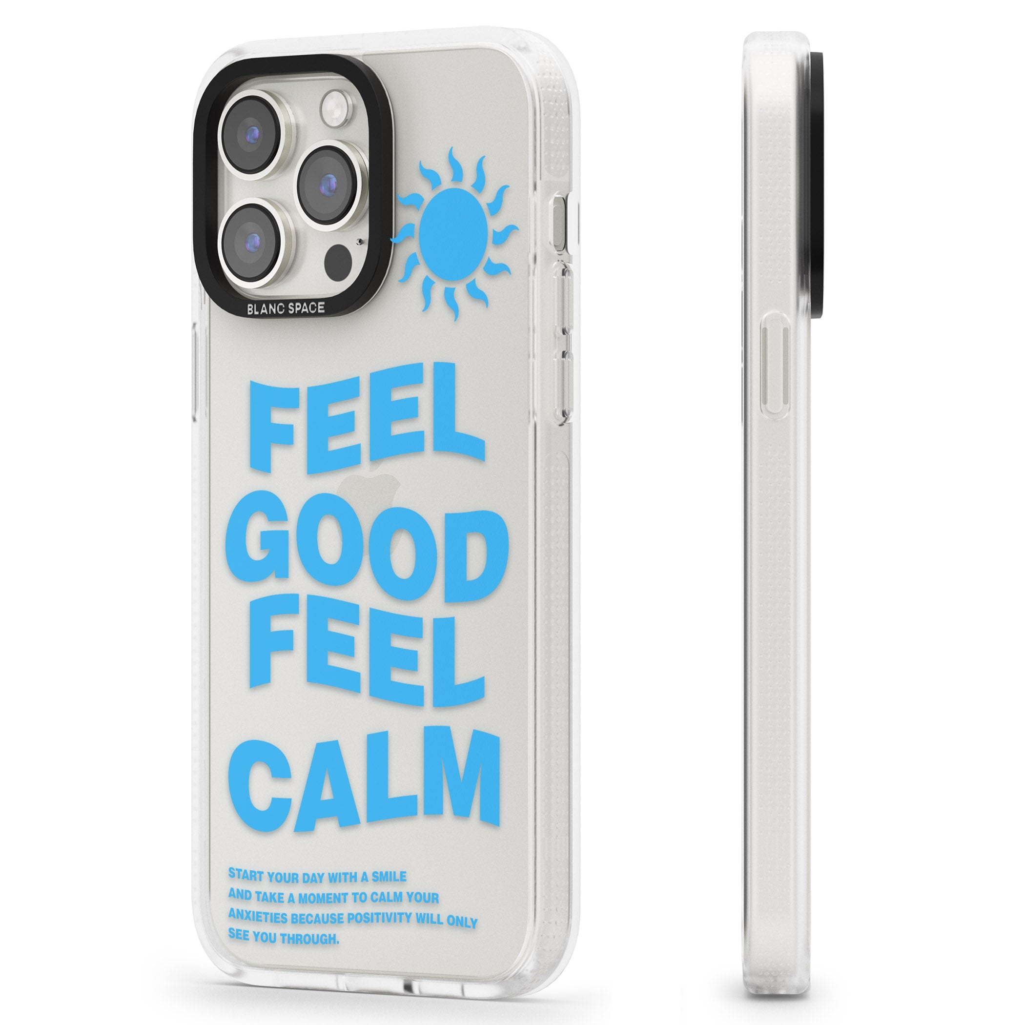 Feel Good Feel Calm (Blue) iPhone 15 Pro Max / 15 Pro / 14 Pro Max / 14 Pro / 13 Pro Clear Case Impact Air - Blanc Space