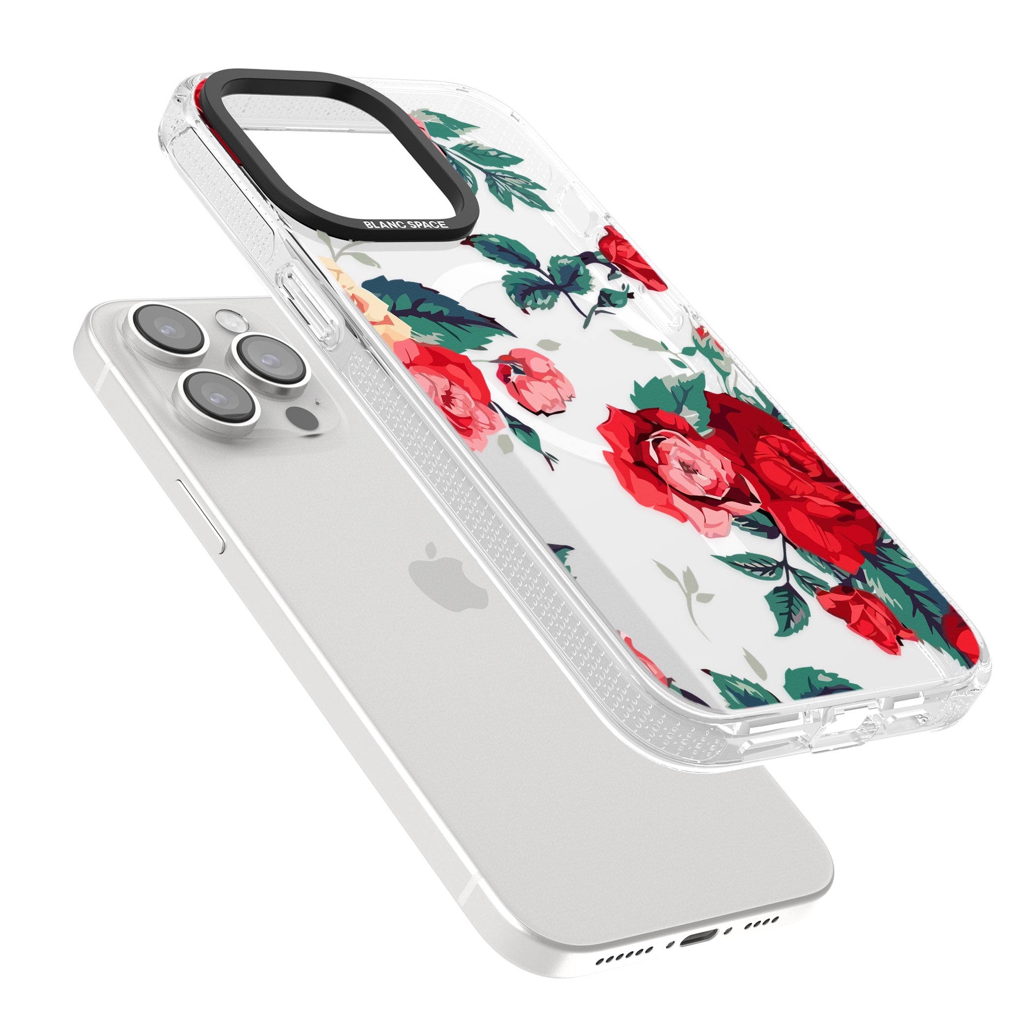 Rose Pattern iPhone 15 Pro Max / 15 Pro / 14 Pro Max / 14 Pro / 13 Pro Clear Case Impact Air - Blanc Space