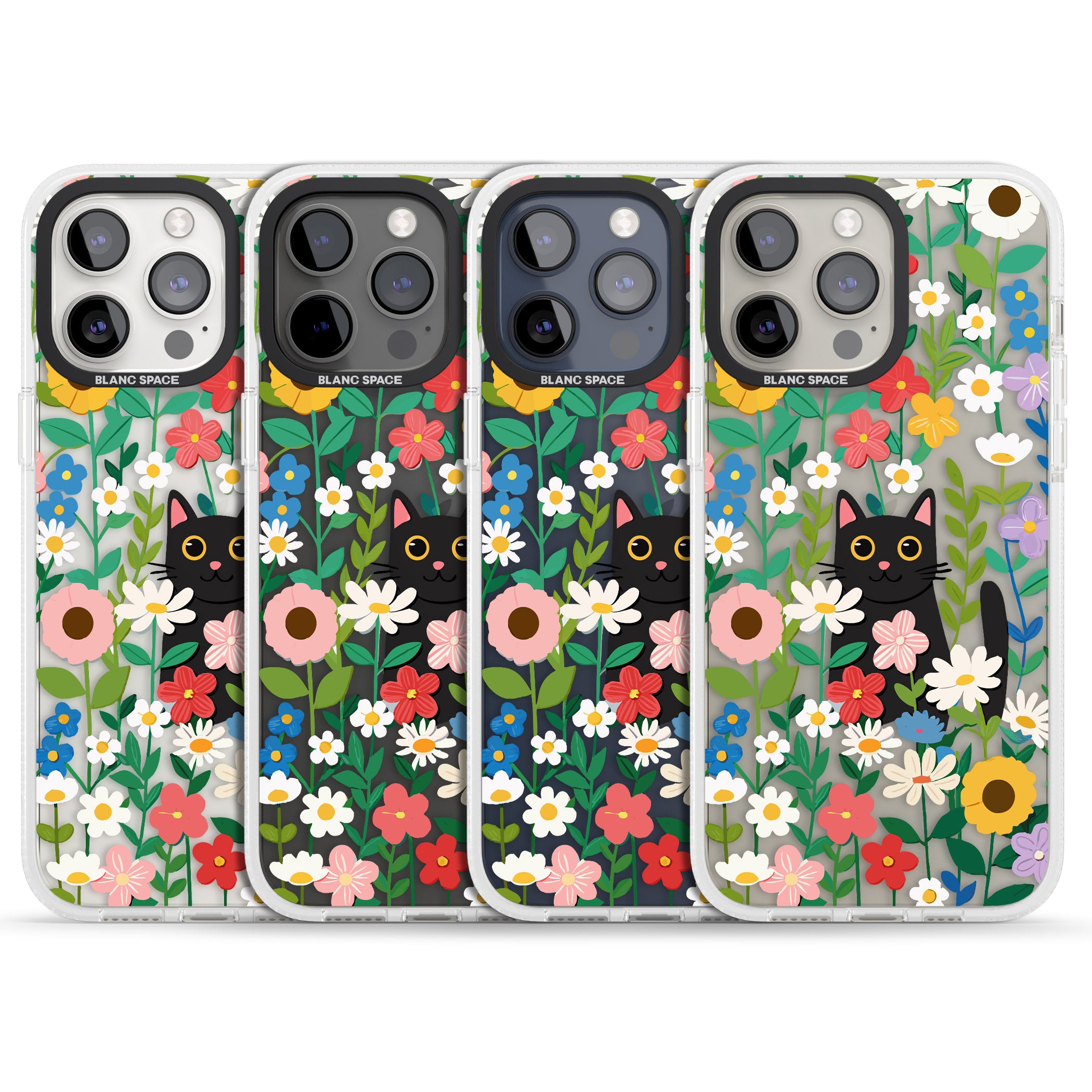 Whiskers & Wildflowers Cat iPhone 15 Pro Max / 15 Pro / 14 Pro Max / 14 Pro / 13 Pro Clear Case Impact Air - Blanc Space