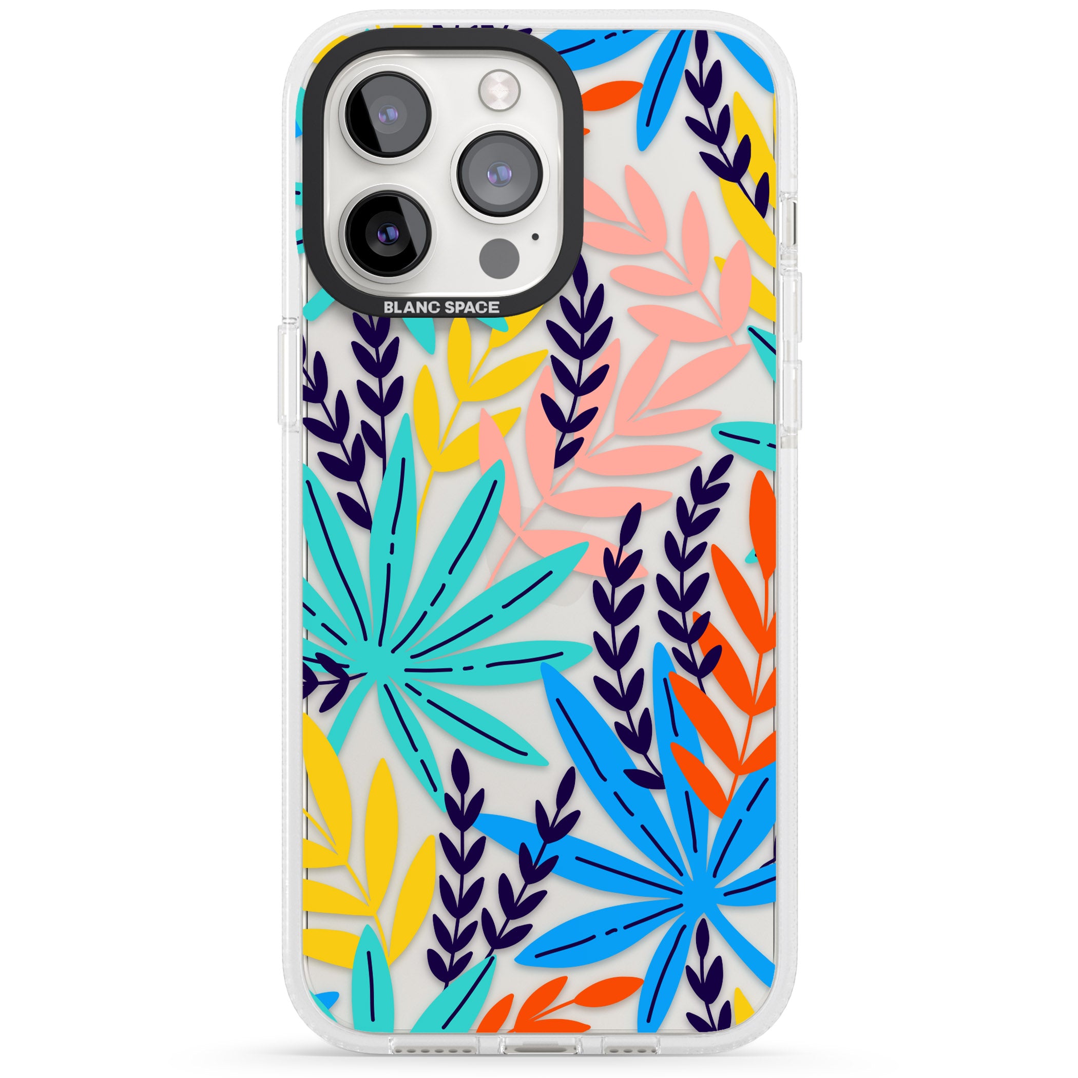 Tropical Palm Leaves iPhone 15 Pro Max / 15 Pro / 14 Pro Max / 14 Pro / 13 Pro Clear Case Impact Air - Blanc Space