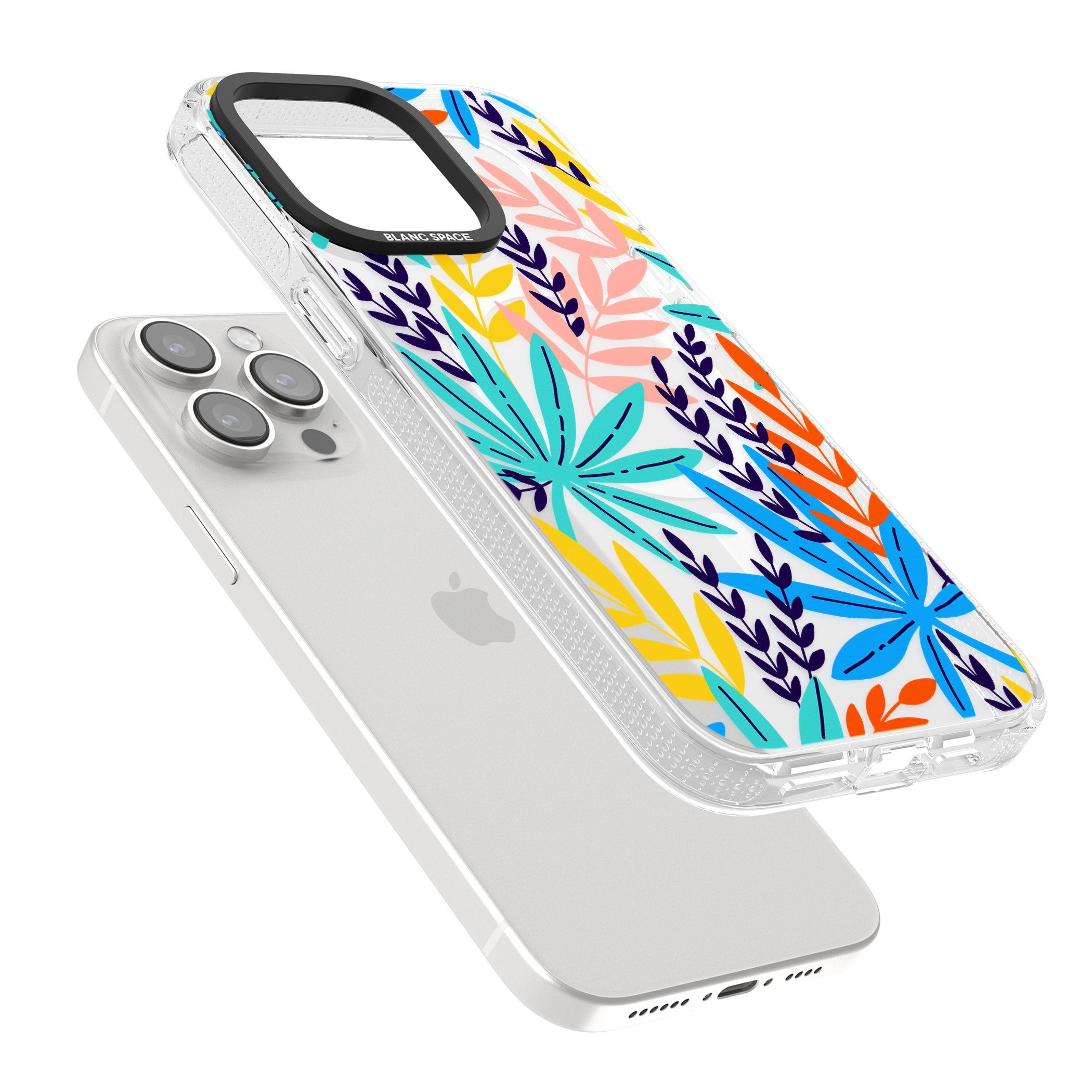 Tropical Palm Leaves iPhone 15 Pro Max / 15 Pro / 14 Pro Max / 14 Pro / 13 Pro Clear Case Impact Air - Blanc Space
