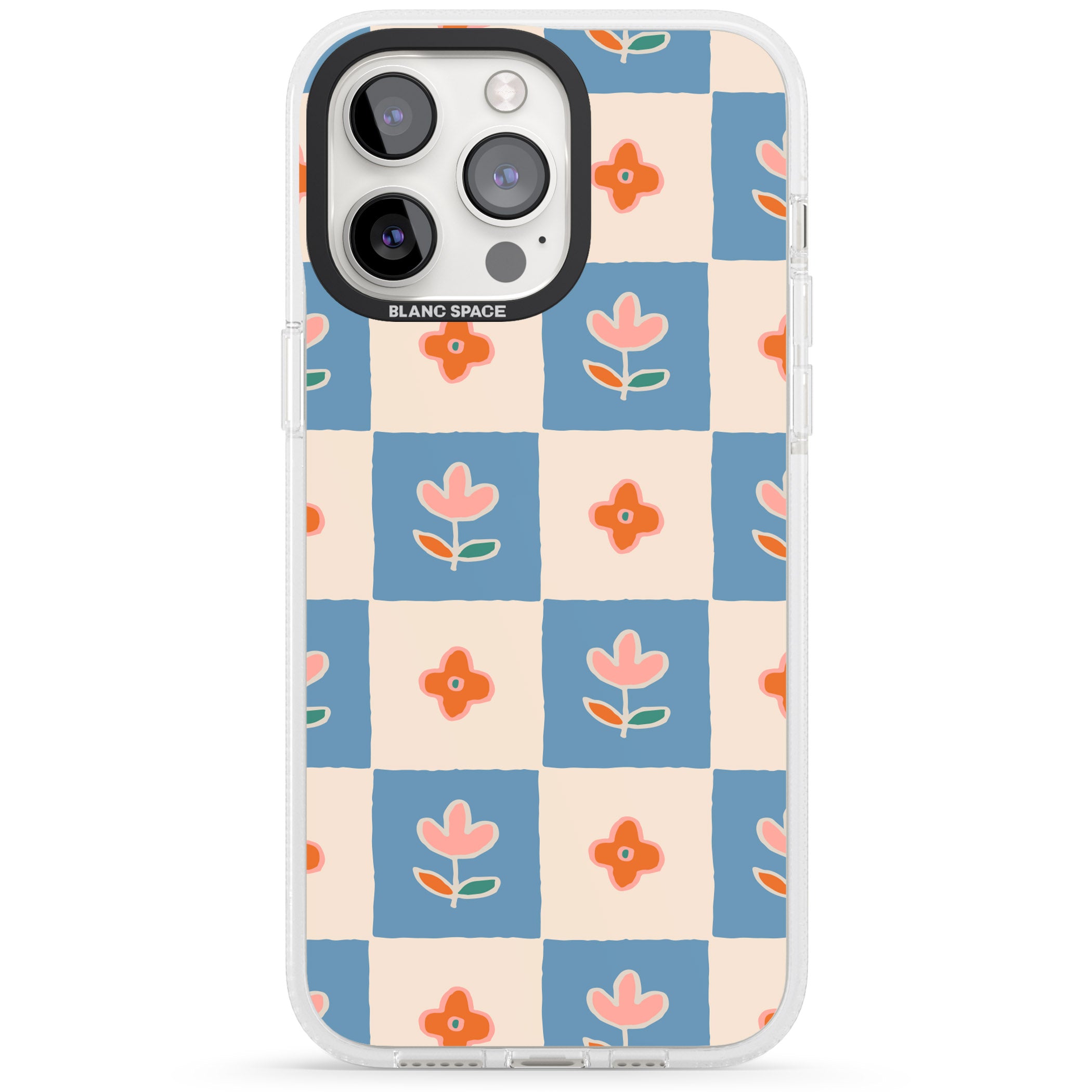 Vintage Bloom Checkered iPhone 15 Pro Max / 15 Pro / 14 Pro Max / 14 Pro / 13 Pro Clear Case Impact Air - Blanc Space