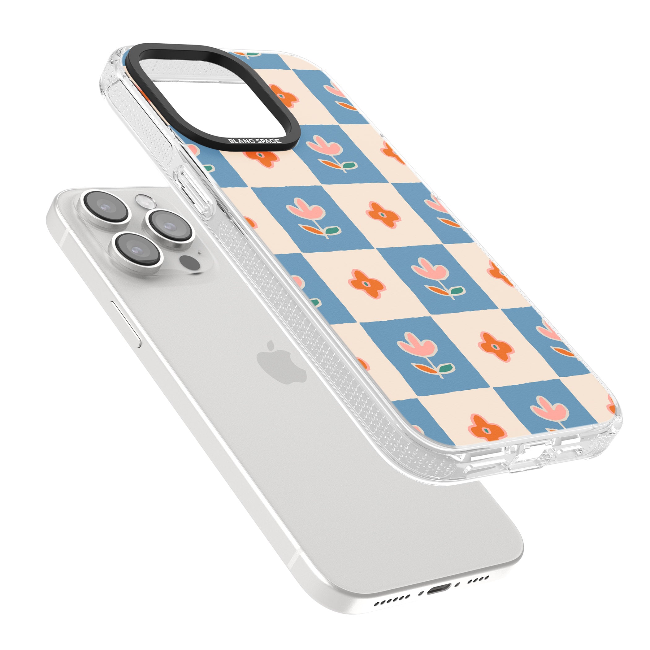 Vintage Bloom Checkered iPhone 15 Pro Max / 15 Pro / 14 Pro Max / 14 Pro / 13 Pro Clear Case Impact Air - Blanc Space