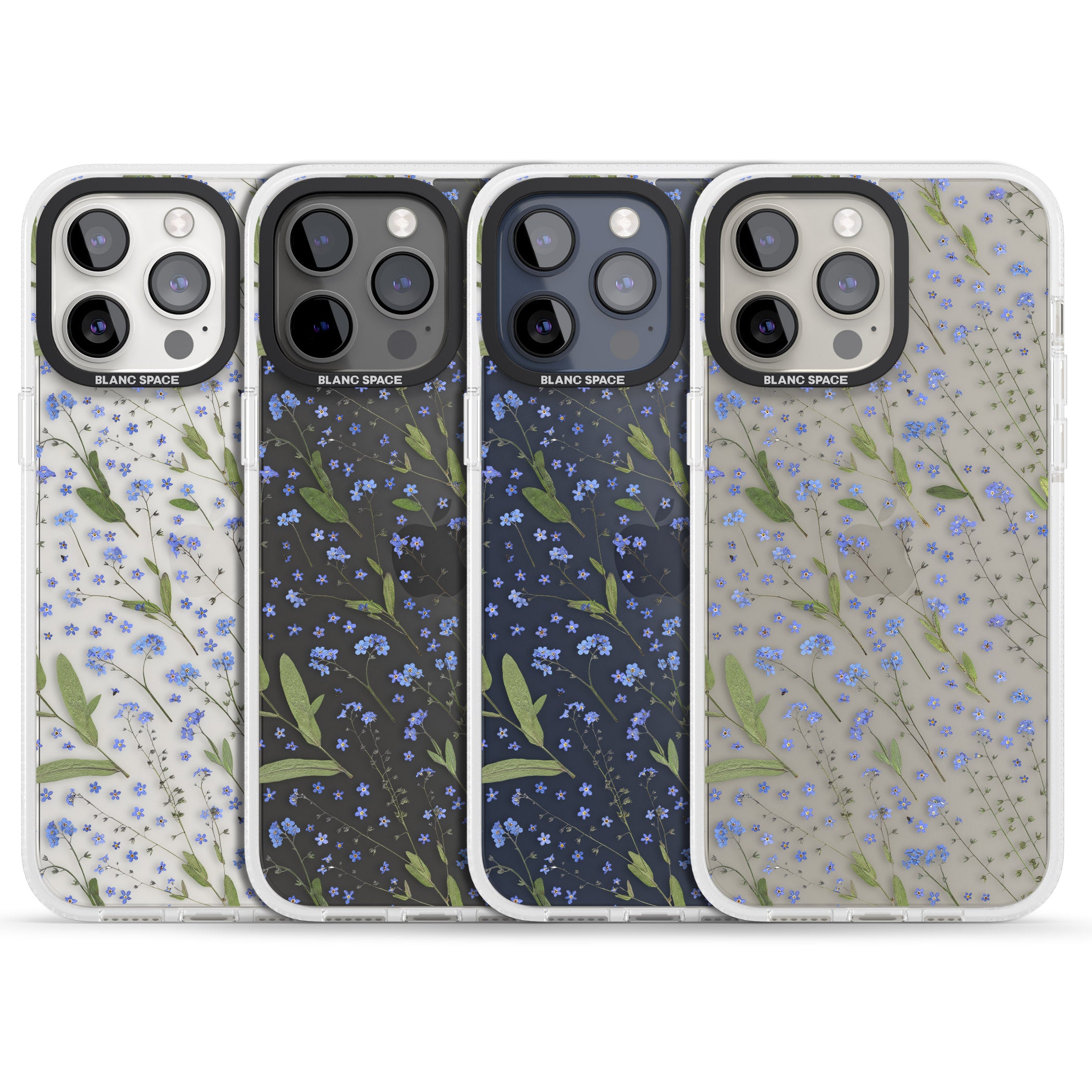 Blue Wild Flower Design iPhone 15 Pro Max / 15 Pro / 14 Pro Max / 14 Pro / 13 Pro Clear Case Impact Air - Blanc Space