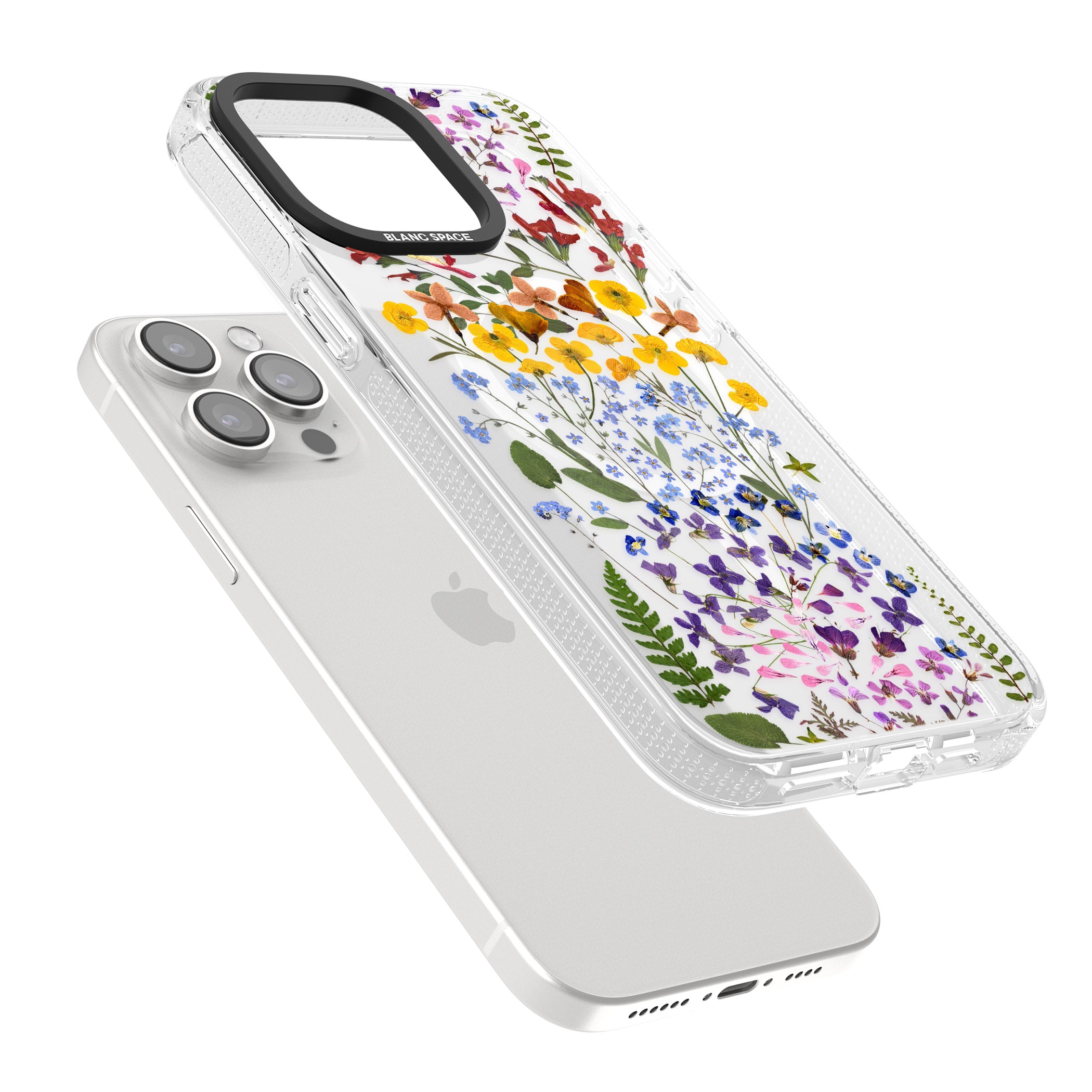 Wild Flower Stripe Design iPhone 15 Pro Max / 15 Pro / 14 Pro Max / 14 Pro / 13 Pro Clear Case Impact Air - Blanc Space