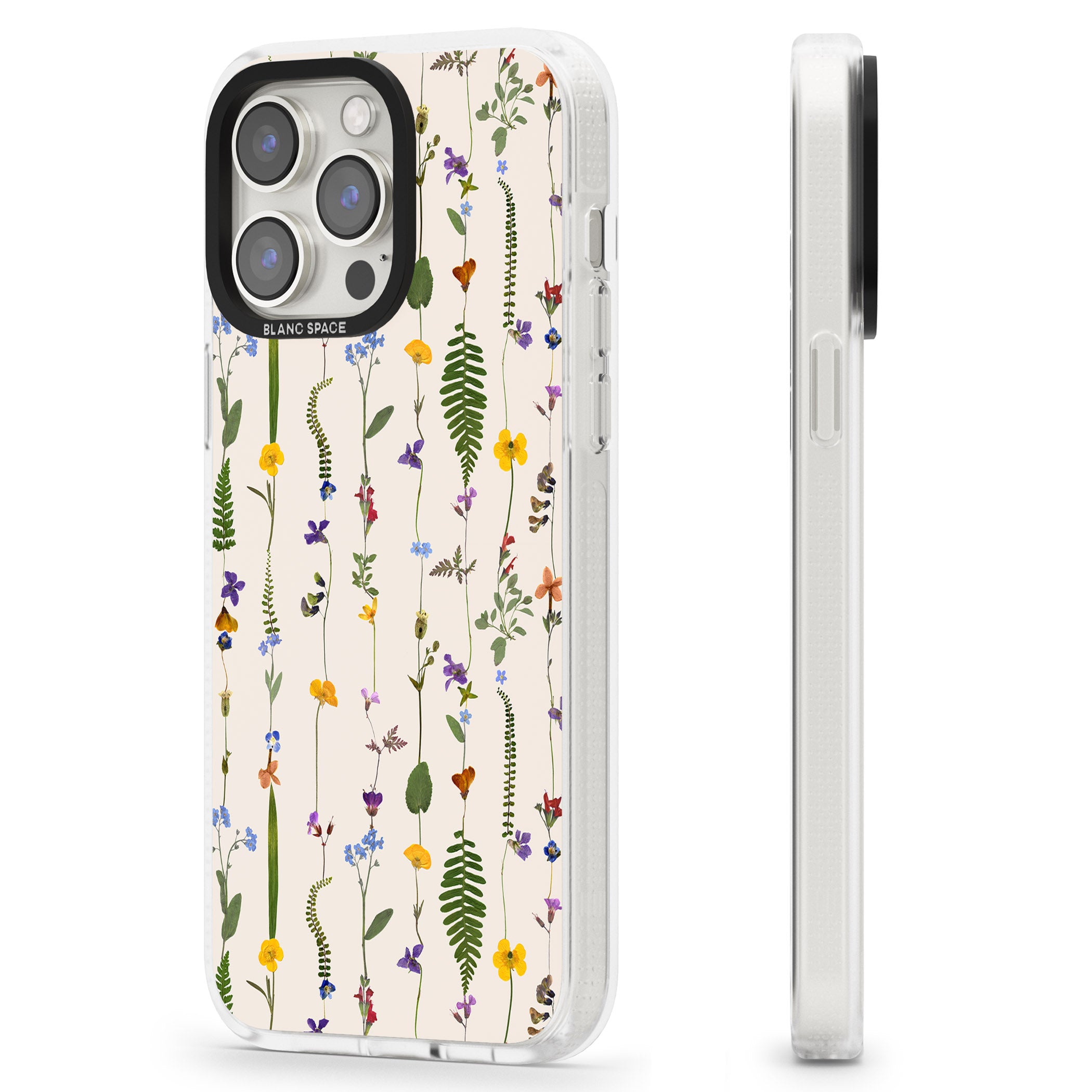 Wildflower Chain Design - Cream iPhone 15 Pro Max / 15 Pro / 14 Pro Max / 14 Pro / 13 Pro Clear Case Impact Air - Blanc Space
