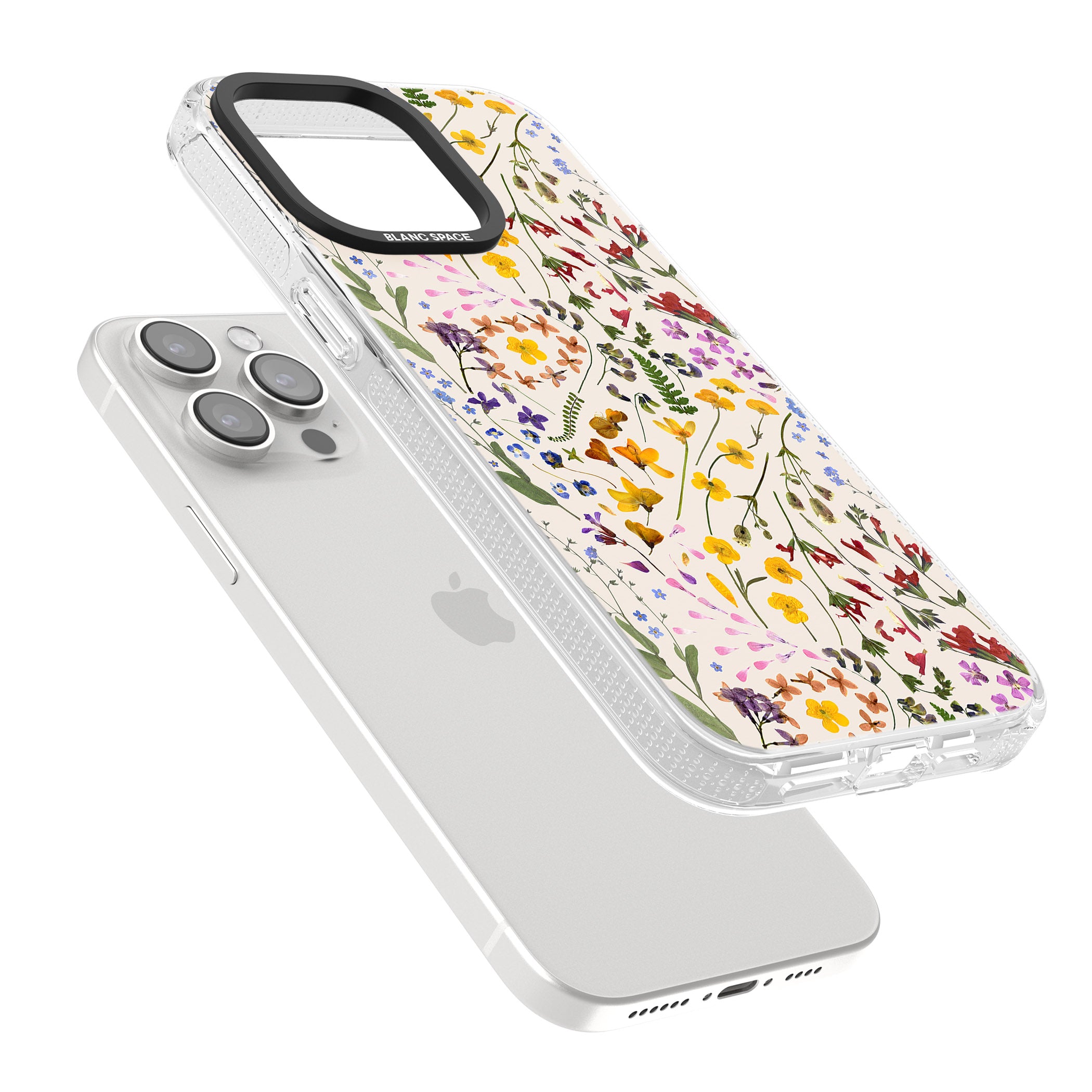 Wildflower & Leaves Cluster Design - Cream iPhone 15 Pro Max / 15 Pro / 14 Pro Max / 14 Pro / 13 Pro Clear Case Impact Air - Blanc Space
