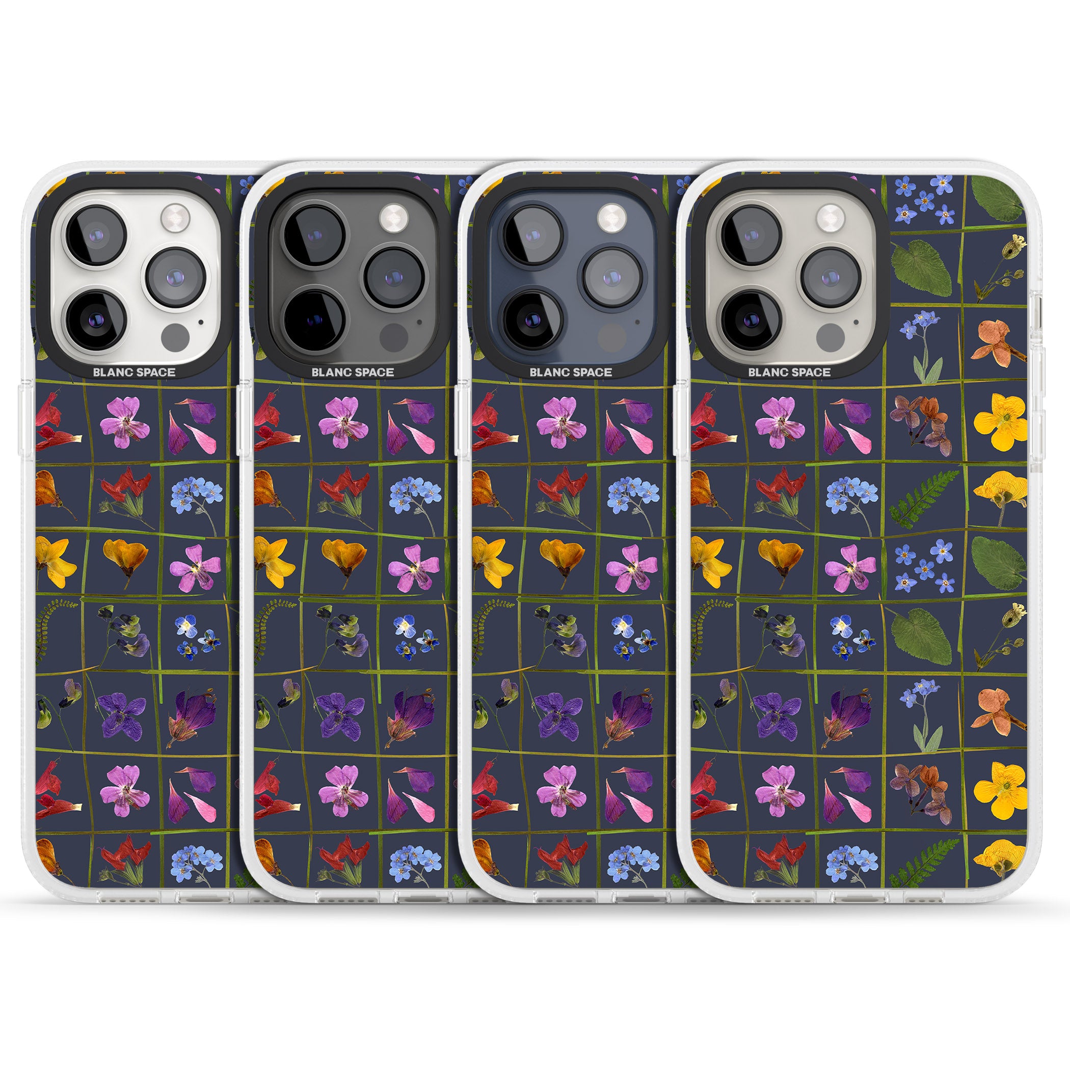 Wildflower Grid Boxes Pattern - Navy iPhone 15 Pro Max / 15 Pro / 14 Pro Max / 14 Pro / 13 Pro Clear Case Impact Air - Blanc Space