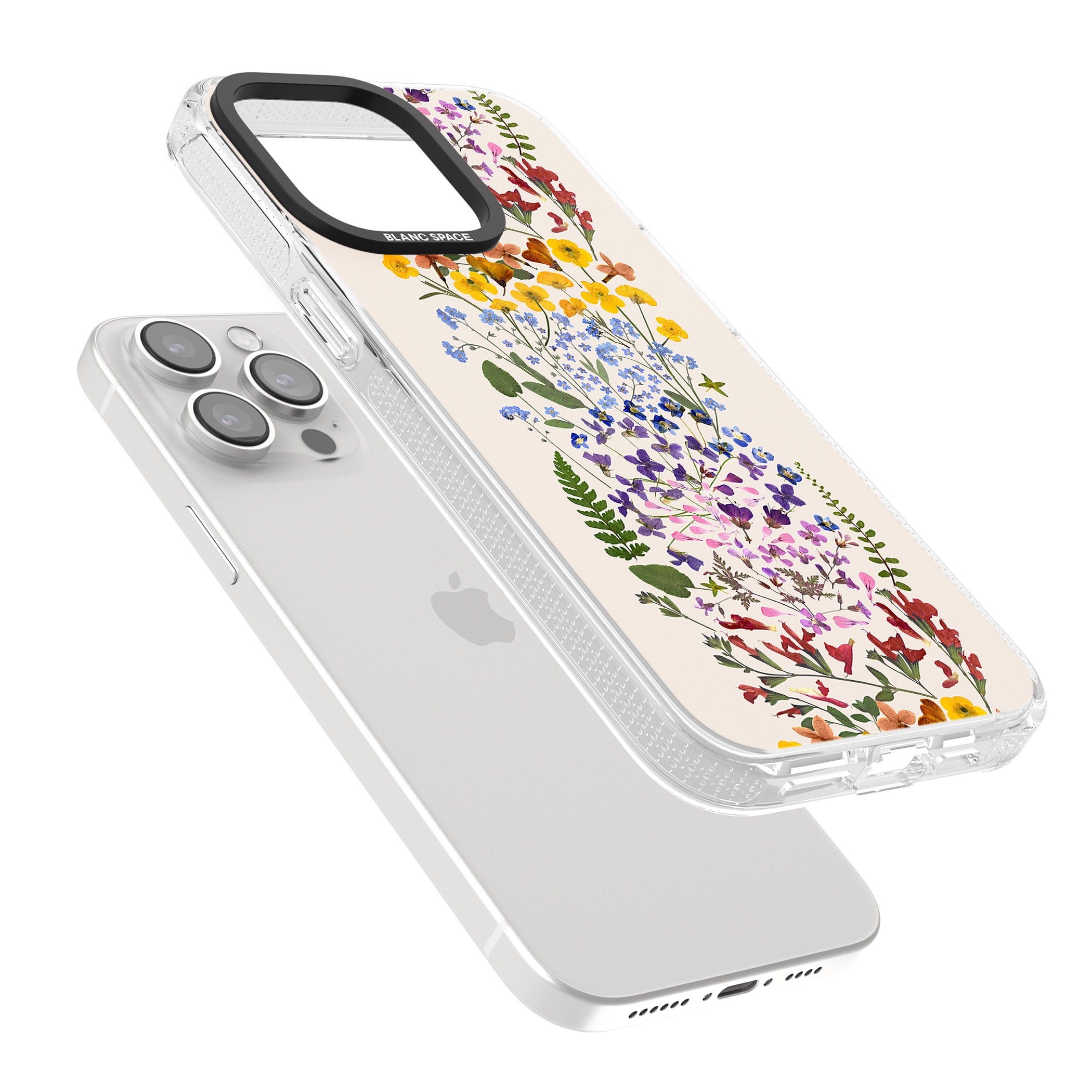 Wildflower Stripe Design - Cream iPhone 15 Pro Max / 15 Pro / 14 Pro Max / 14 Pro / 13 Pro Clear Case Impact Air - Blanc Space
