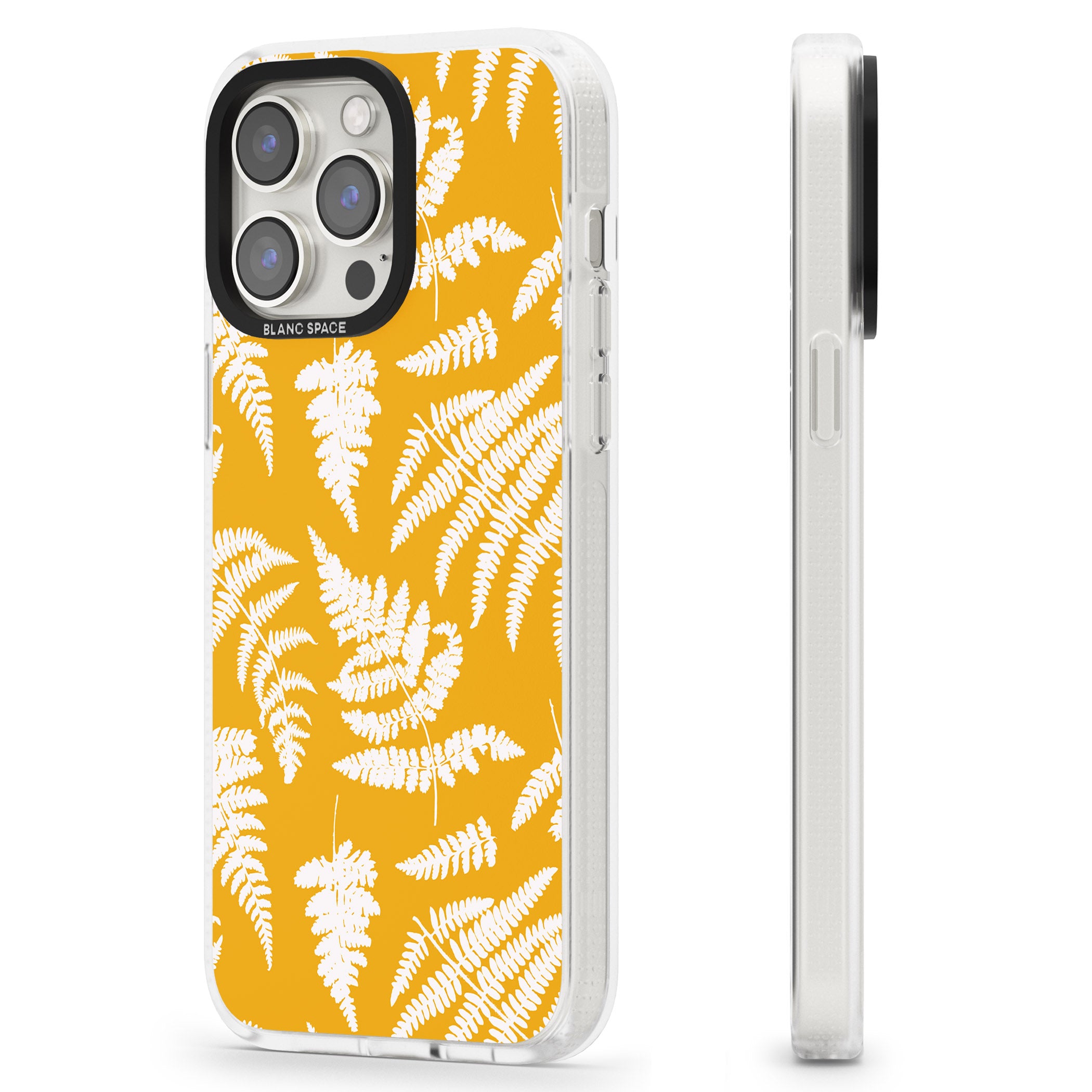 Fern Pattern on Yellow iPhone 15 Pro Max / 15 Pro / 14 Pro Max / 14 Pro / 13 Pro Clear Case Impact Air - Blanc Space