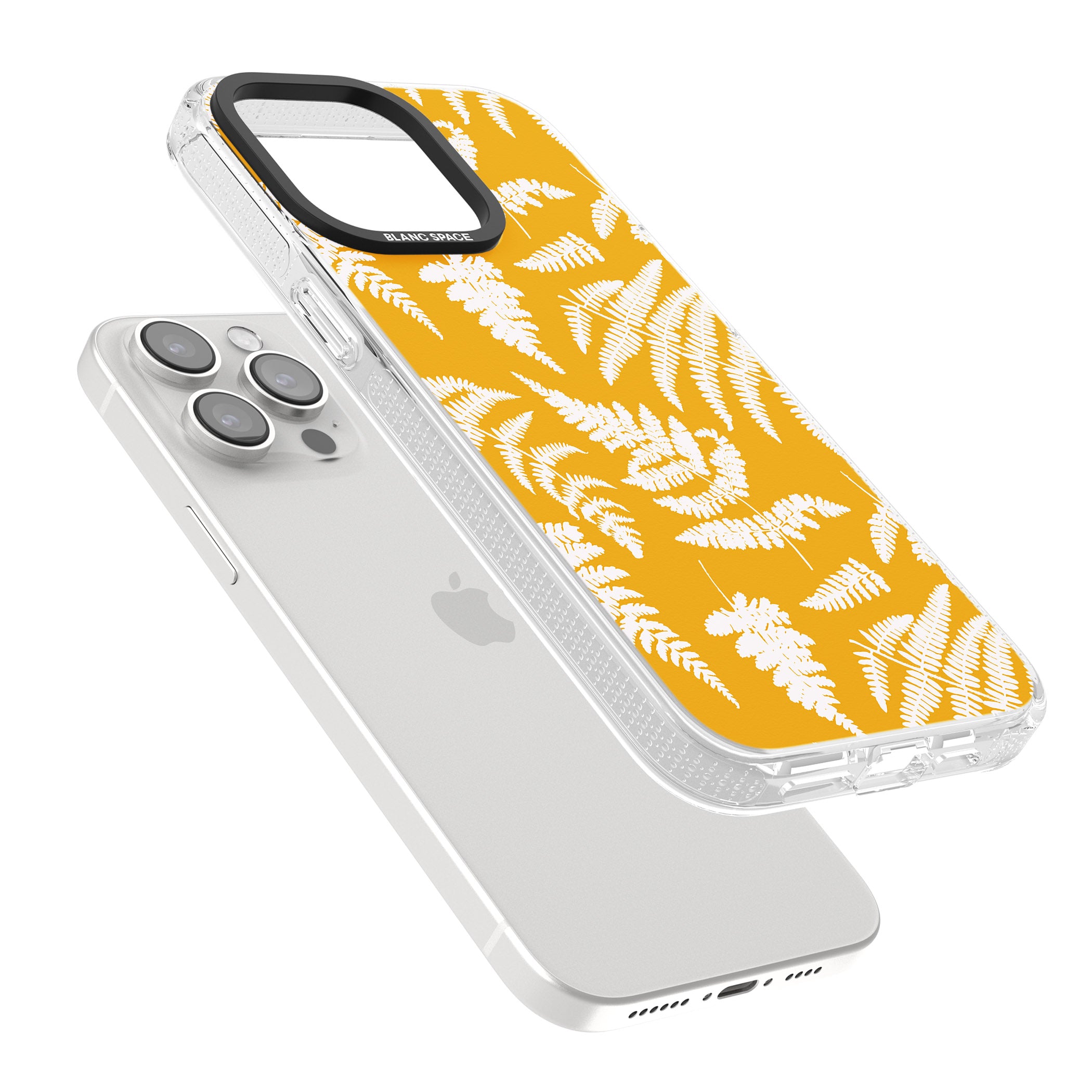 Fern Pattern on Yellow iPhone 15 Pro Max / 15 Pro / 14 Pro Max / 14 Pro / 13 Pro Clear Case Impact Air - Blanc Space