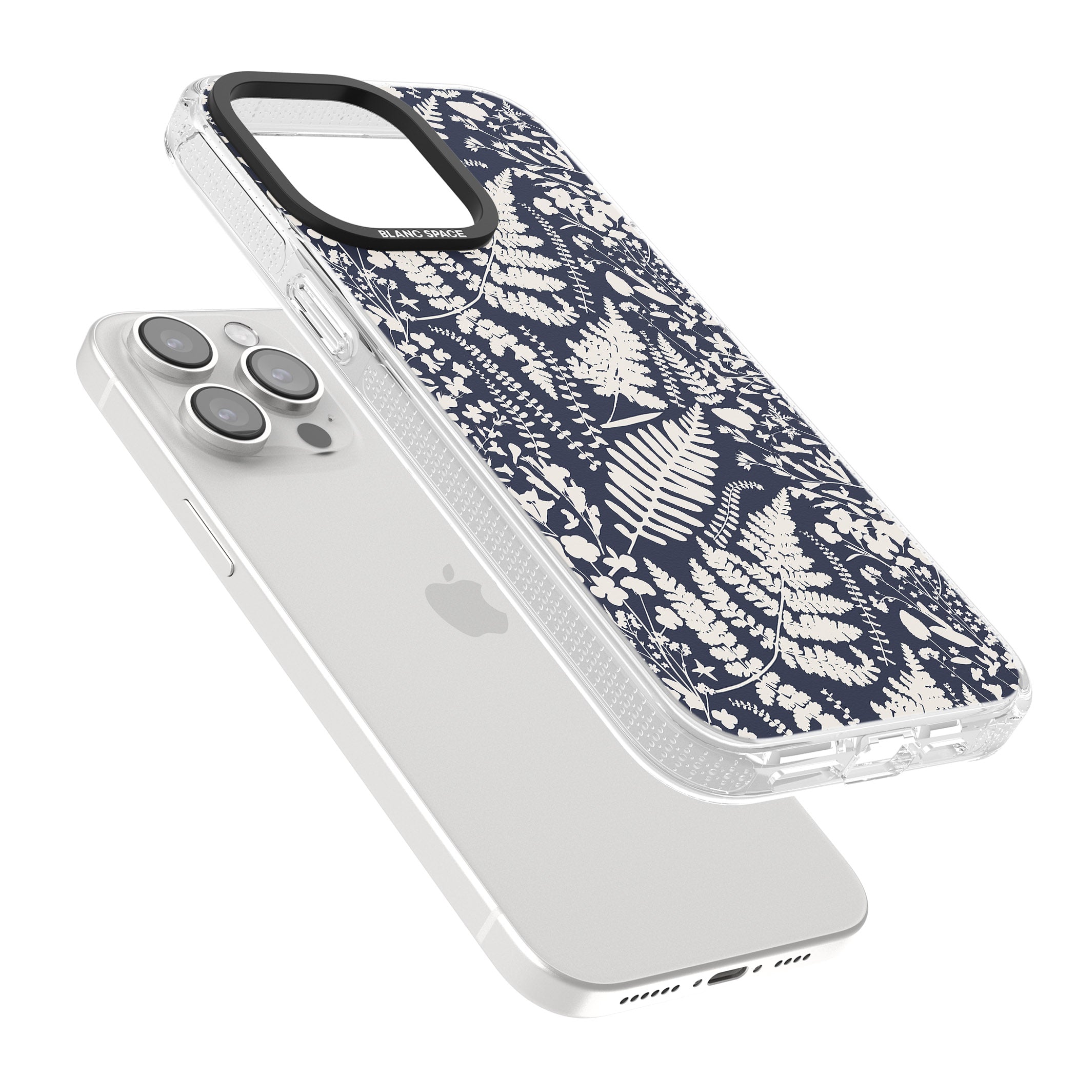 Wildflowers and Ferns on Navy iPhone 15 Pro Max / 15 Pro / 14 Pro Max / 14 Pro / 13 Pro Clear Case Impact Air - Blanc Space