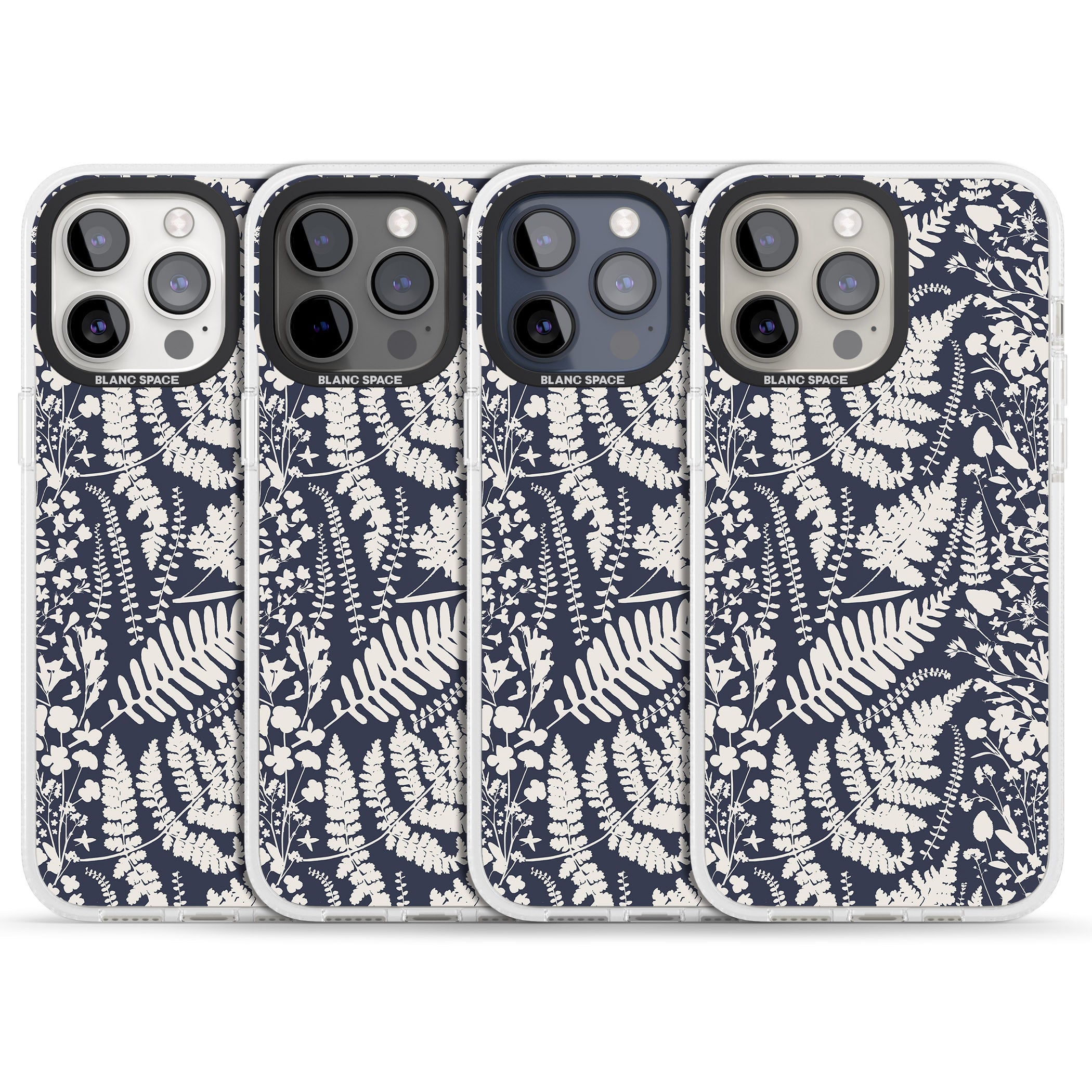 Wildflowers and Ferns on Navy iPhone 15 Pro Max / 15 Pro / 14 Pro Max / 14 Pro / 13 Pro Clear Case Impact Air - Blanc Space