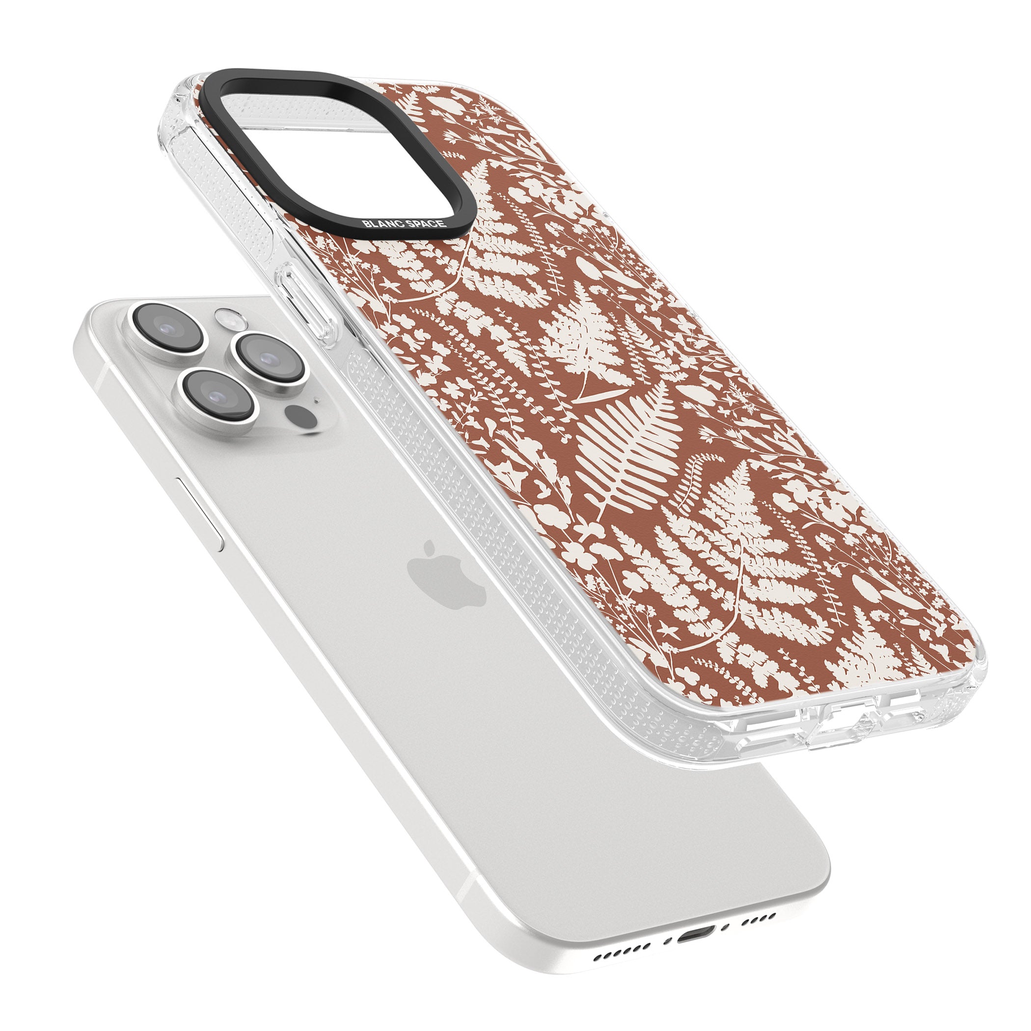 Wildflowers and Ferns on Terracotta iPhone 15 Pro Max / 15 Pro / 14 Pro Max / 14 Pro / 13 Pro Clear Case Impact Air - Blanc Space