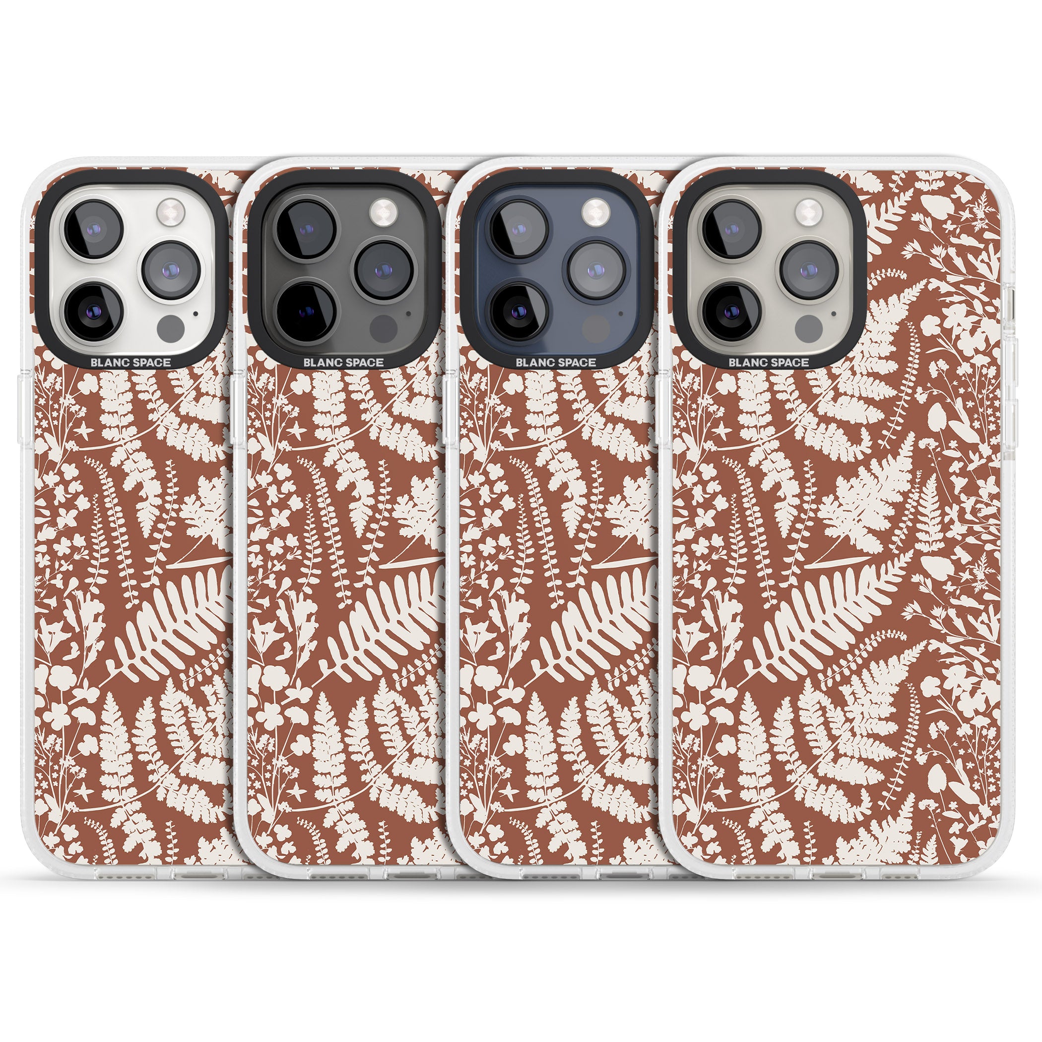 Wildflowers and Ferns on Terracotta iPhone 15 Pro Max / 15 Pro / 14 Pro Max / 14 Pro / 13 Pro Clear Case Impact Air - Blanc Space