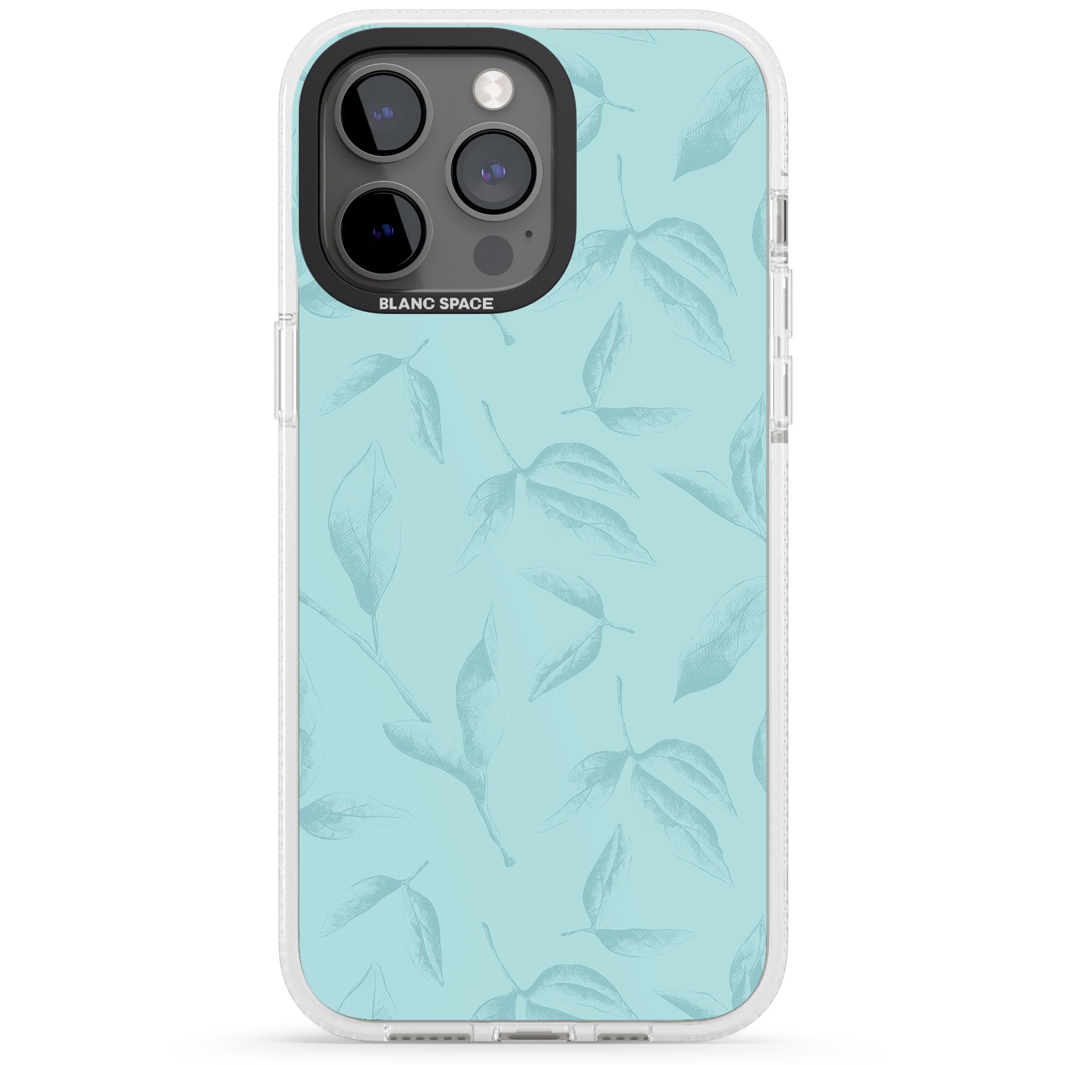 Blue Leaves Vintage Botanical iPhone 15 Pro Max / 15 Pro / 14 Pro Max / 14 Pro / 13 Pro Clear Case Impact Air - Blanc Space