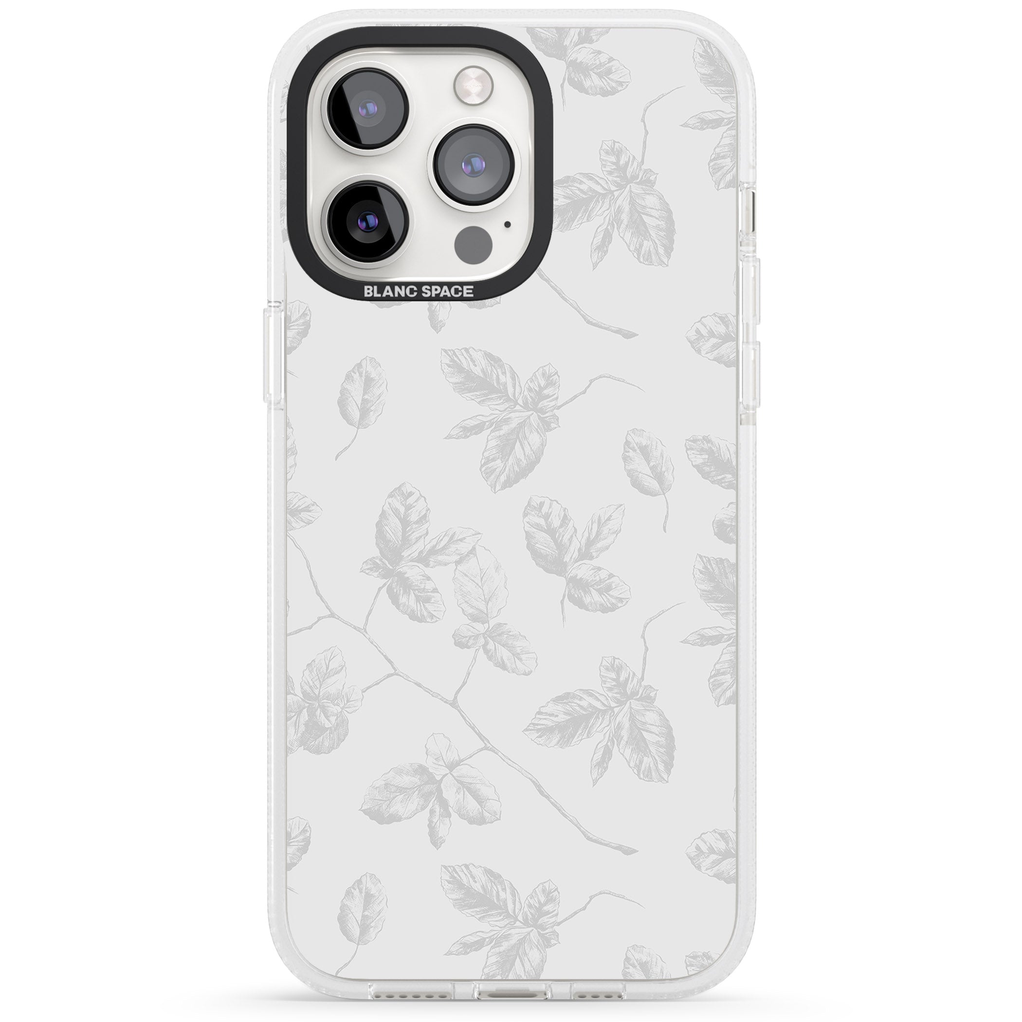 Grey Branches Vintage Botanical iPhone 15 Pro Max / 15 Pro / 14 Pro Max / 14 Pro / 13 Pro Clear Case Impact Air - Blanc Space