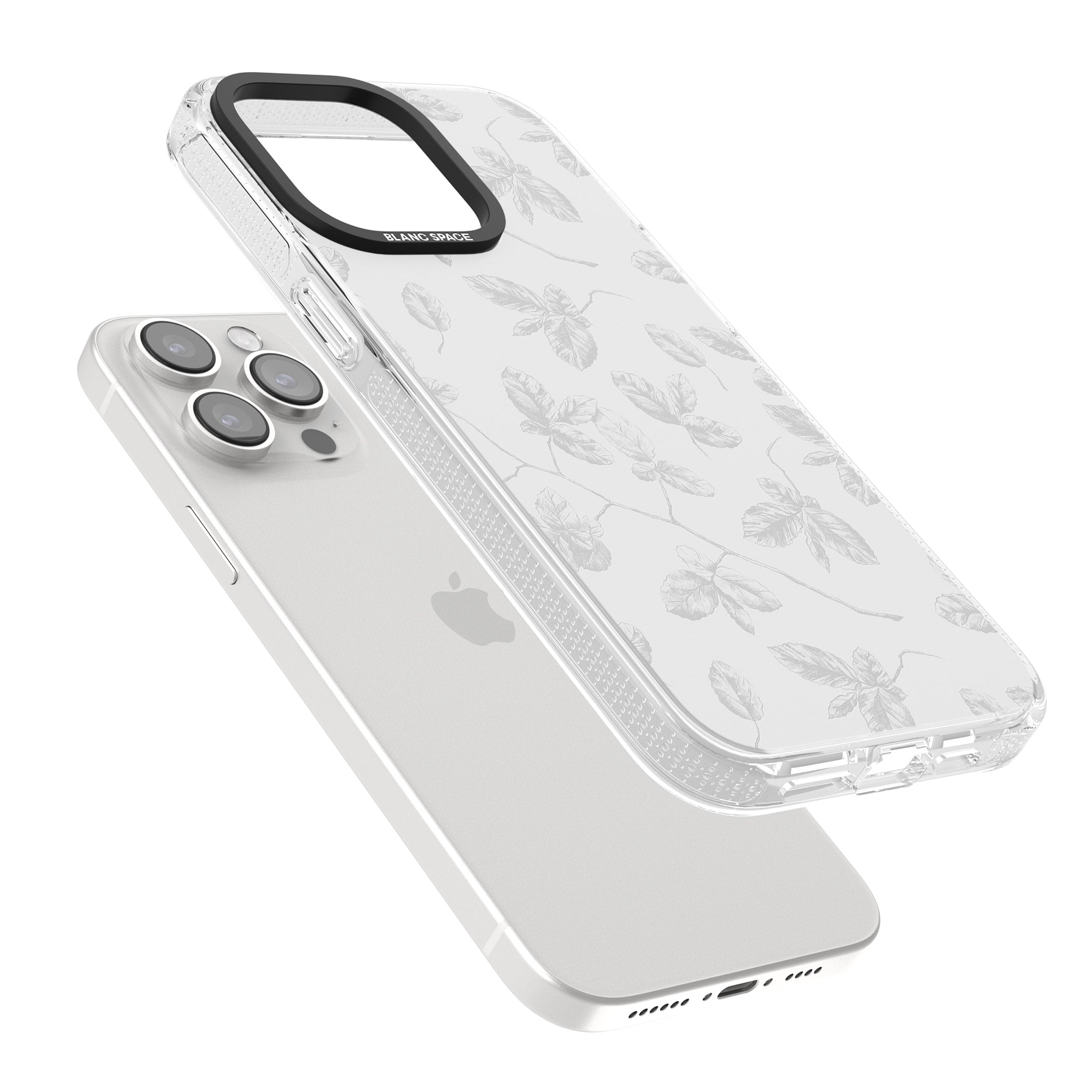 Grey Branches Vintage Botanical iPhone 15 Pro Max / 15 Pro / 14 Pro Max / 14 Pro / 13 Pro Clear Case Impact Air - Blanc Space