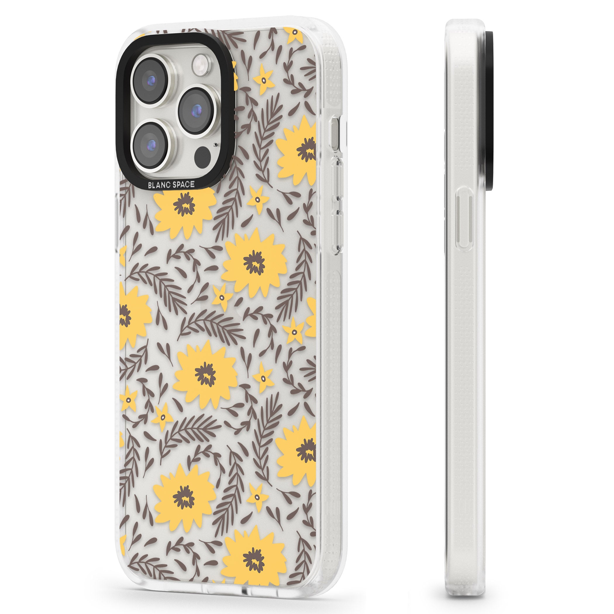 Yellow Blossoms Transparent Floral iPhone 15 Pro Max / 15 Pro / 14 Pro Max / 14 Pro / 13 Pro Clear Case Impact Air - Blanc Space