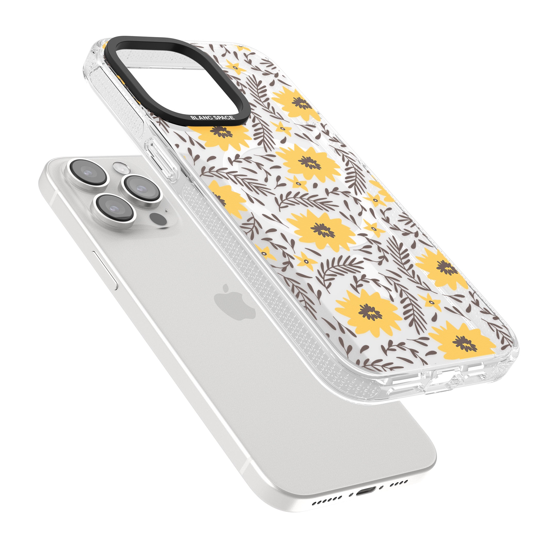 Yellow Blossoms Transparent Floral iPhone 15 Pro Max / 15 Pro / 14 Pro Max / 14 Pro / 13 Pro Clear Case Impact Air - Blanc Space