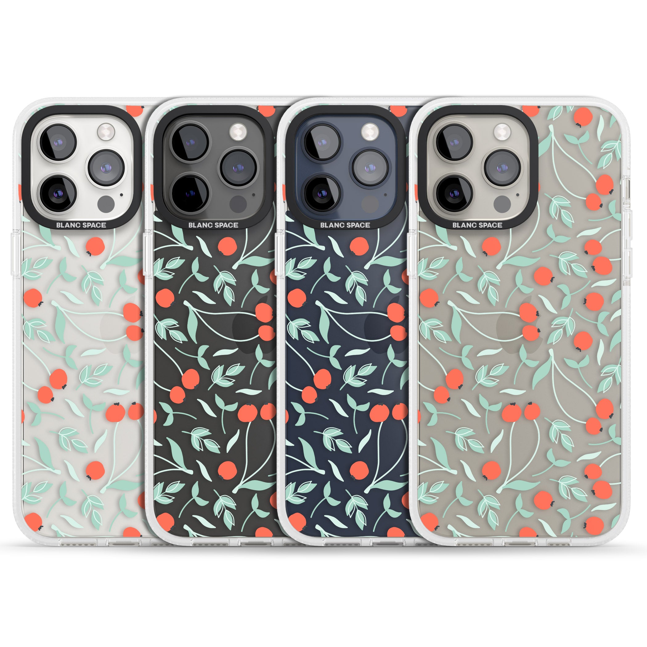 Red Berries Transparent Floral iPhone 15 Pro Max / 15 Pro / 14 Pro Max / 14 Pro / 13 Pro Clear Case Impact Air - Blanc Space
