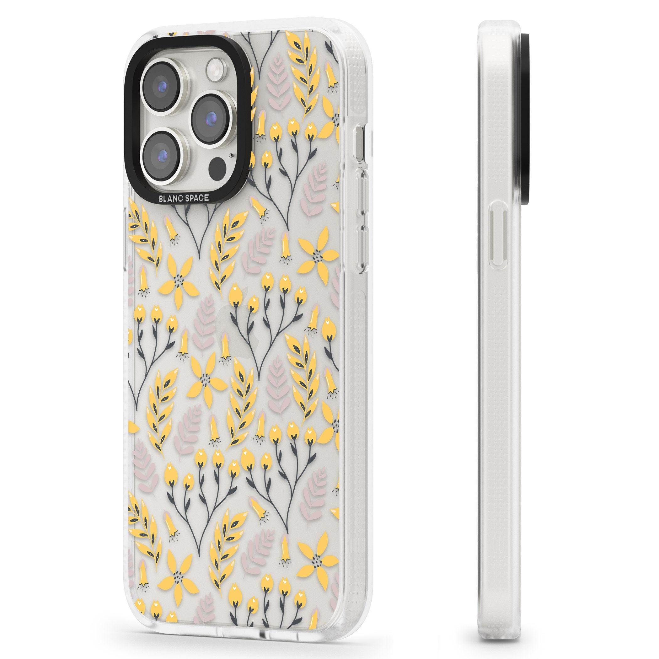 Yellow Leaves Transparent Floral iPhone 15 Pro Max / 15 Pro / 14 Pro Max / 14 Pro / 13 Pro Clear Case Impact Air - Blanc Space